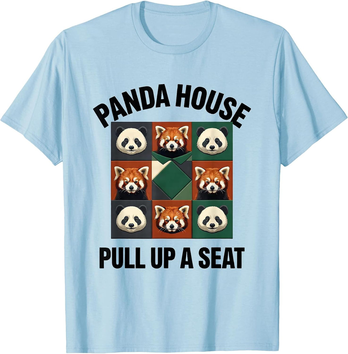 Men's Panda House Pull Up A Seat Funny Animal Lover Novelty T-Shirt - Baby Blue