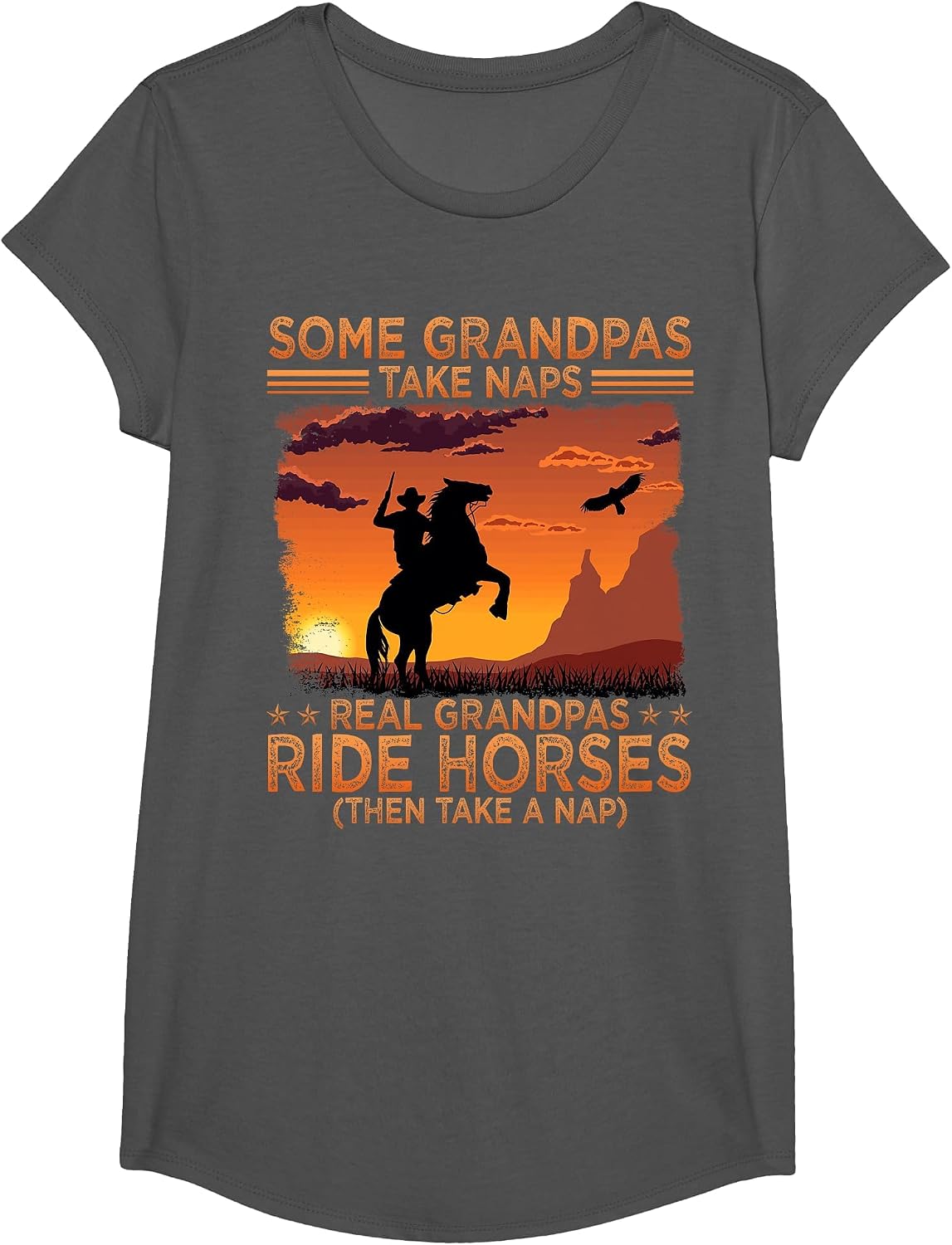 Some Grandpas Take Naps Real Grandpas Ride Horses Cowboy Fun T-Shirt - Girls Asphalt Grey