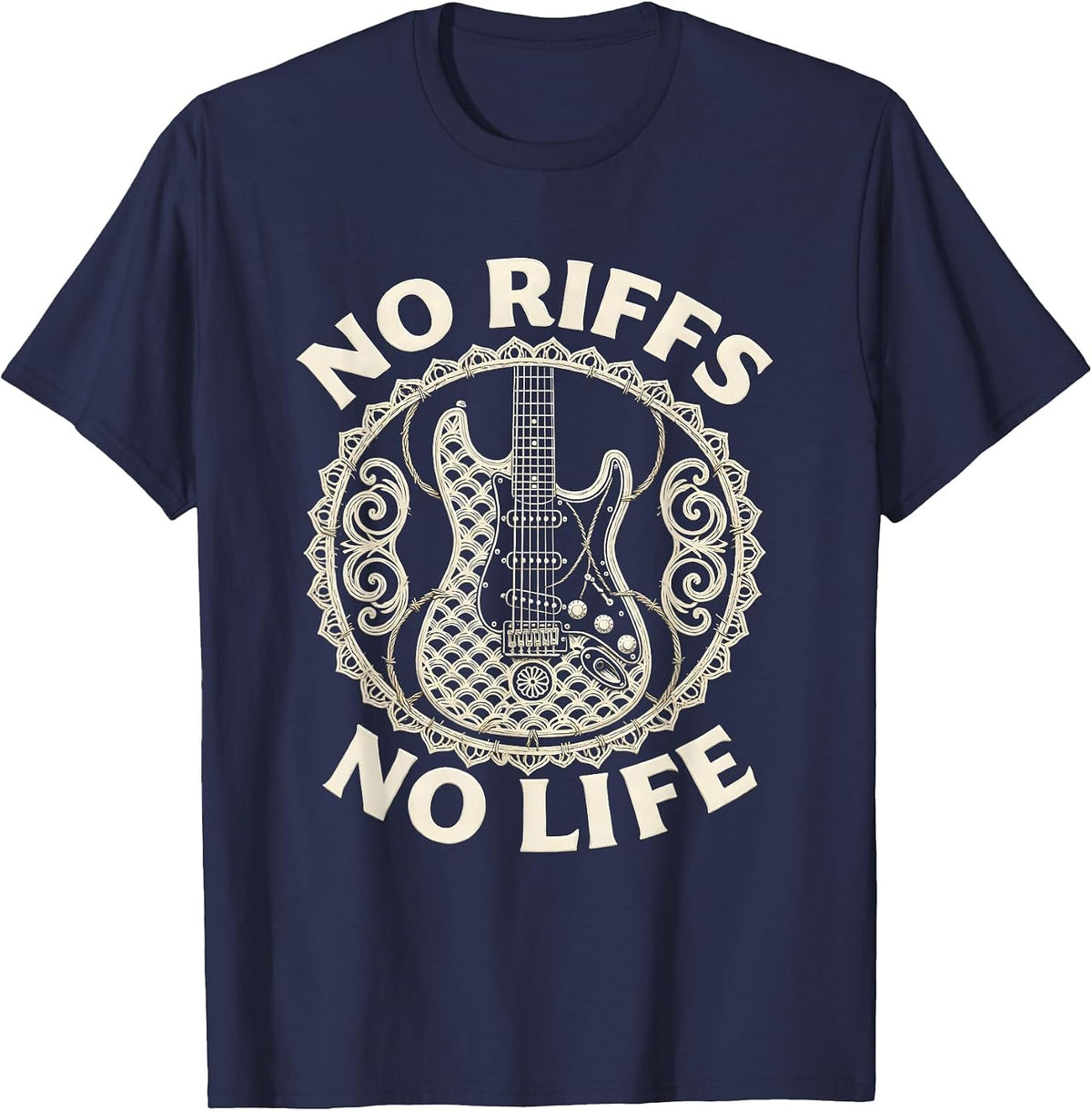 Men's No Riffs No Life Metal Guitar Music Design T-Shirt - Navy Blue
