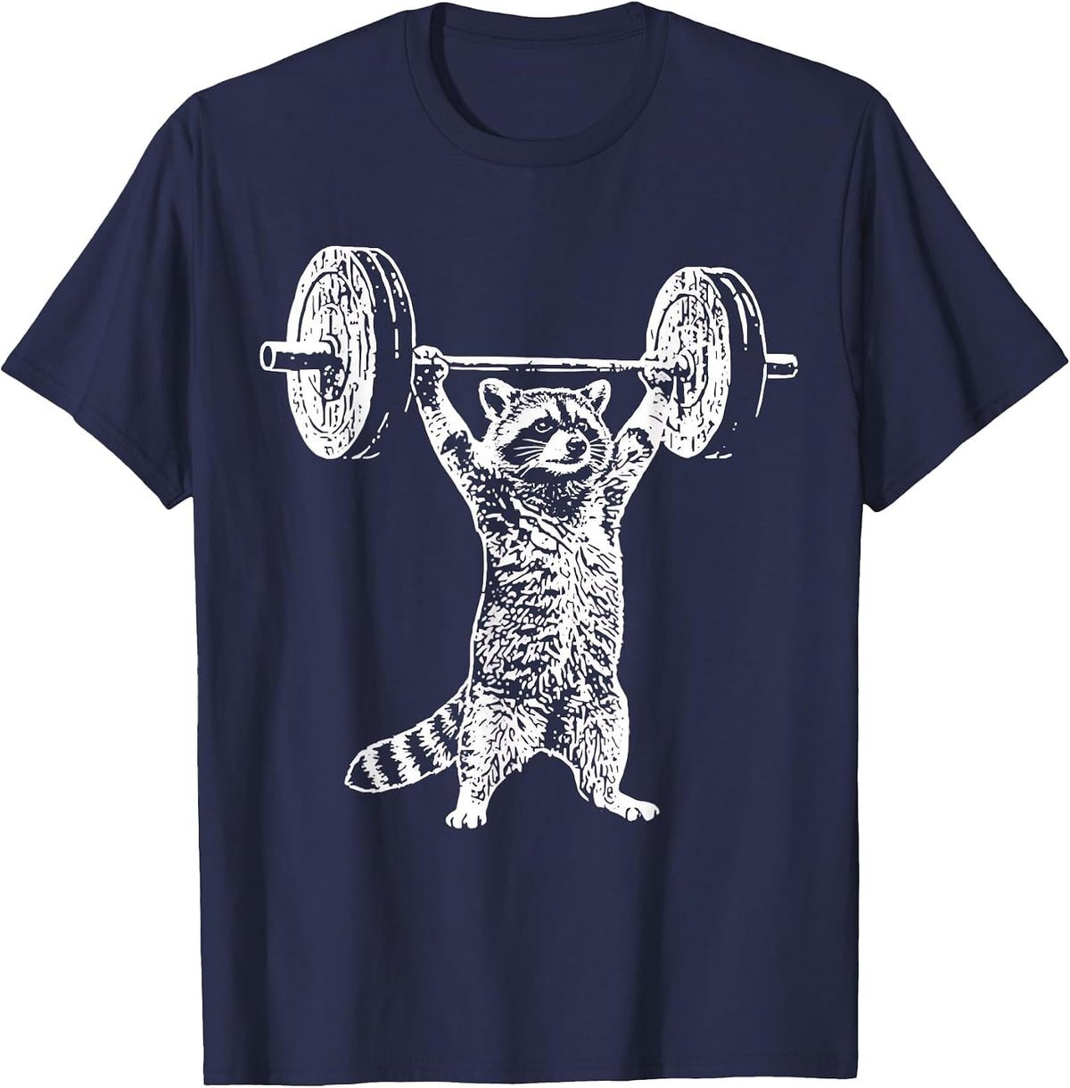 Vintage Retro Weight Lifting Gym Raccoon Deadlift Funny T-Shirt - Navy Blue