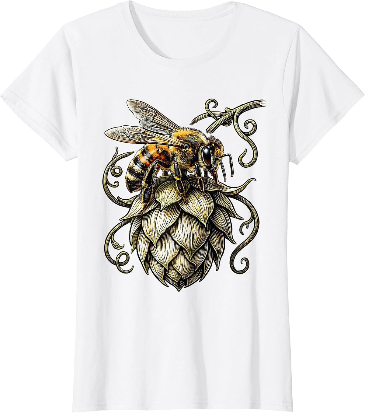 Bee and Hop Flower Craft Beer Lover Design T-Shirt - White
