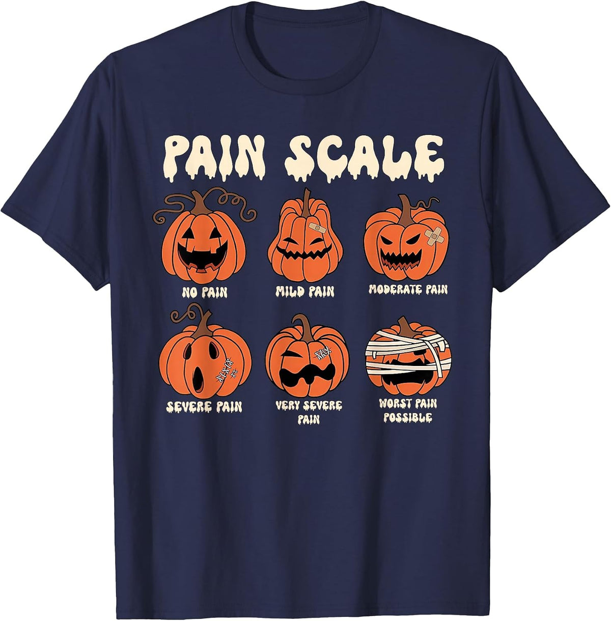 Pain Scale Spooky Pumpkin Fall Halloween Trauma Nurse Triage T-Shirt - Navy Blue