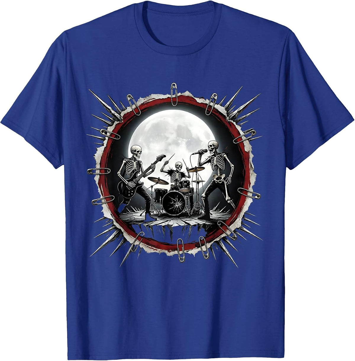 Skeleton Band Moonlit Stage Graphic Tee T-Shirt - Royal Blue