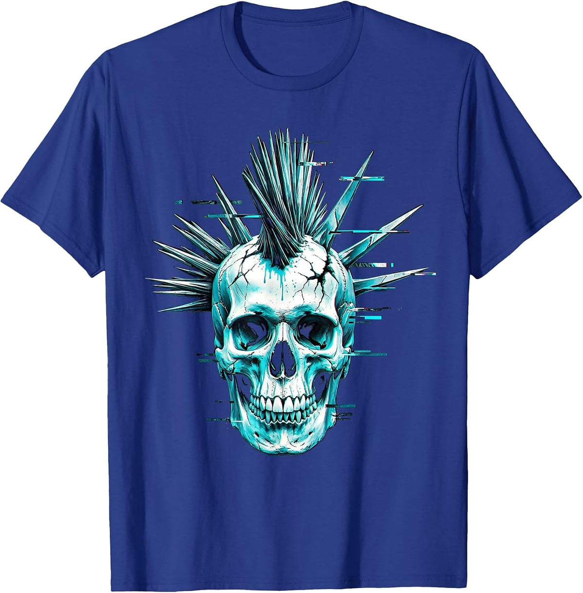 Punk Skull Liberty Spikes Mohawk Graphic T-Shirt - Royal Blue