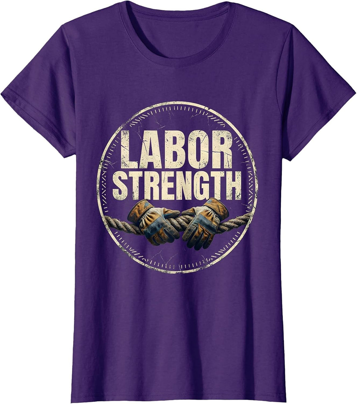 Women's Labor Strength Distressed Union Worker Solidarity Pride T-Shirt - Purple
