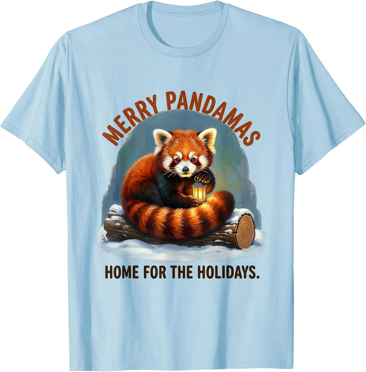 Men's Merry Pandamas, Home For The Holidays Cute Red Panda Lover T-Shirt - Baby Blue