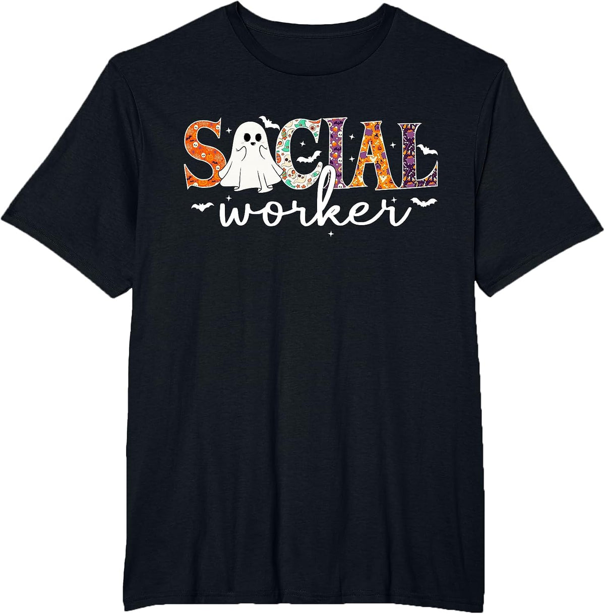 Social Worker Halloween Retro Ghost Halloween Social Worker T-Shirt - Black