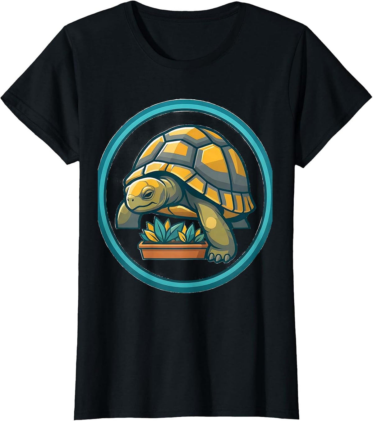 Women's Sealed Turtle Badge Flat Vector Pet Lover Humor T-Shirt - Black