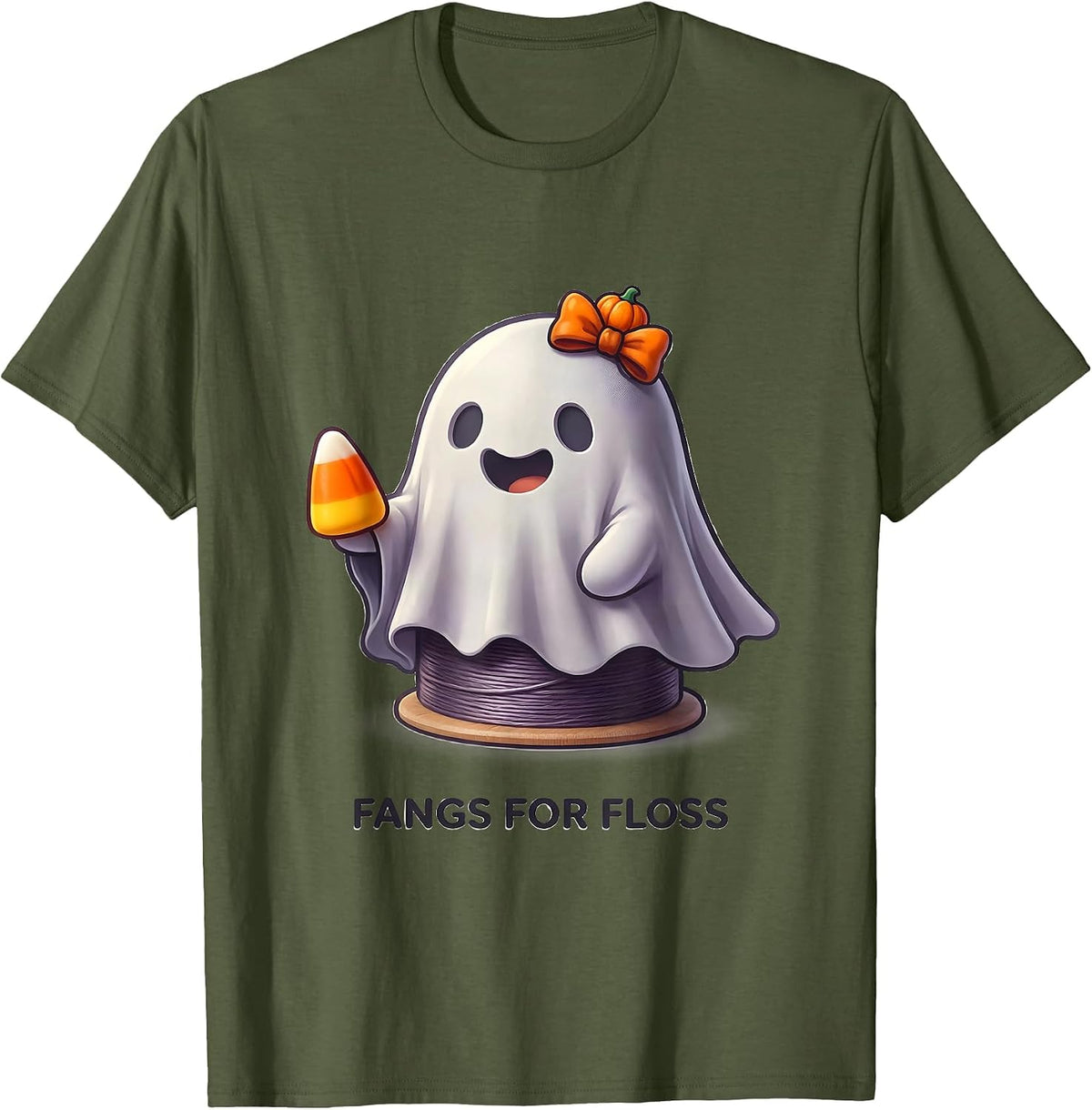 Men's Fangs For Floss Cute Kawaii Halloween Dental Hygienist Humor T-Shirt - Olive Green