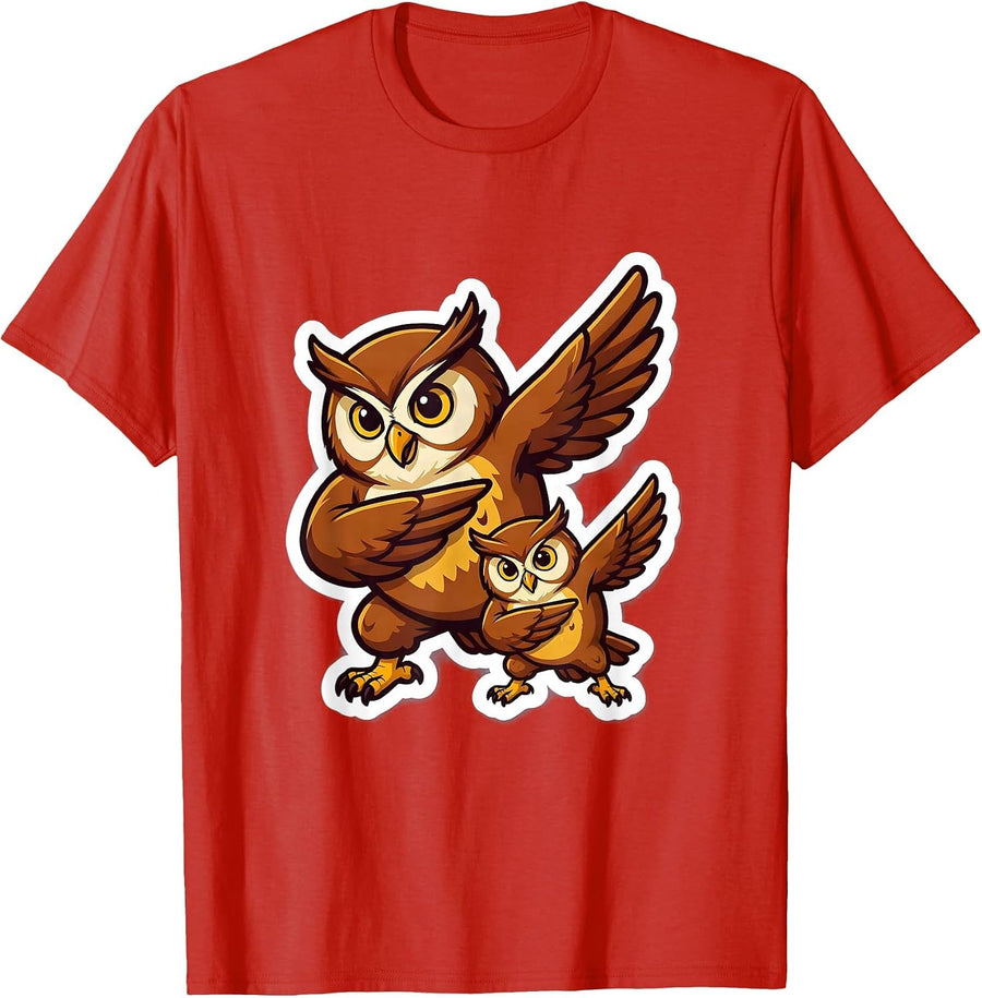 Men's Dabbing Owl Mascot Funny Kids Novelty Humor T-Shirt - Red