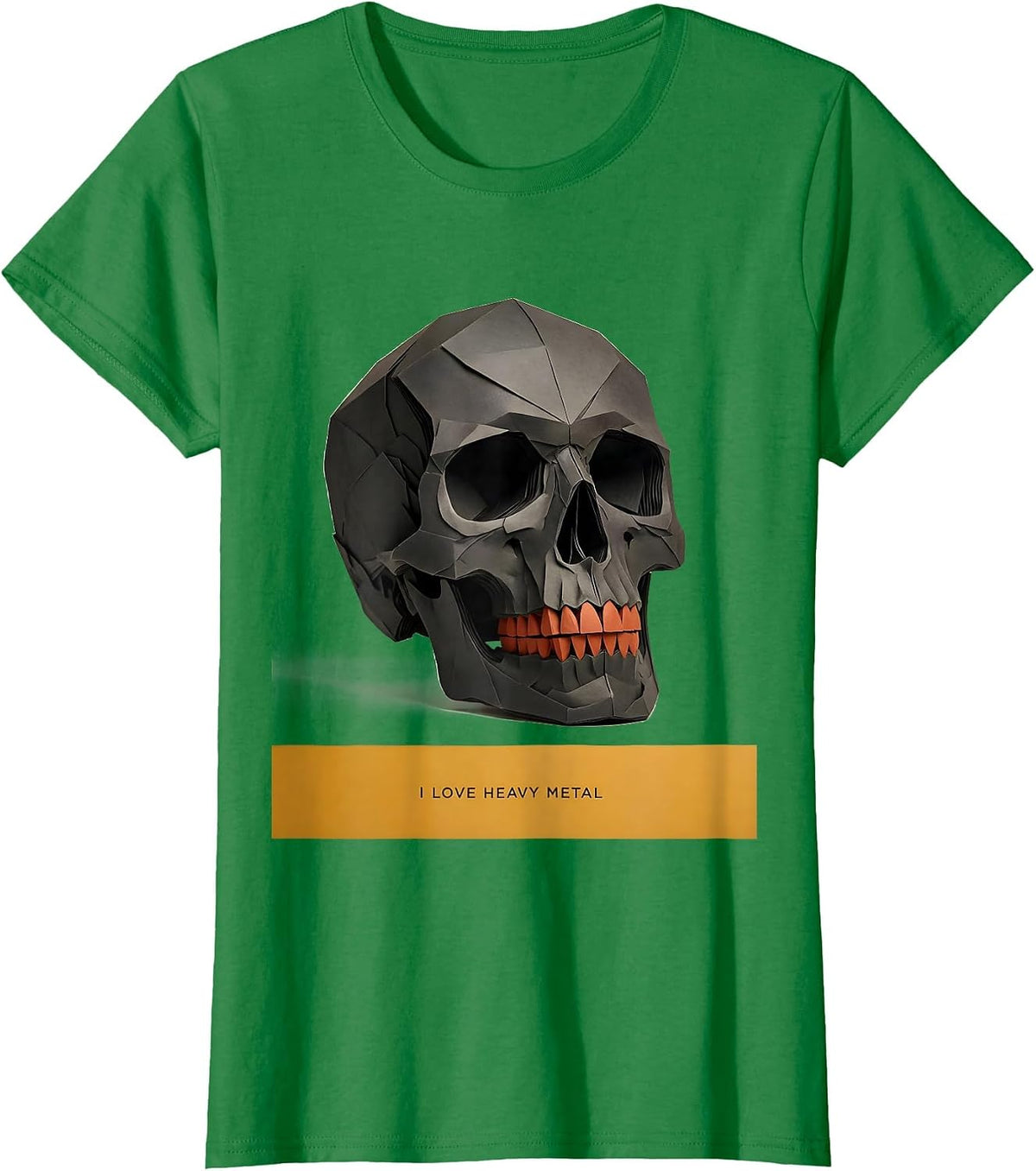 Women's I Love Heavy Metal Funny Rock Fan Skull Paper Cutout T-Shirt - Kelly Green