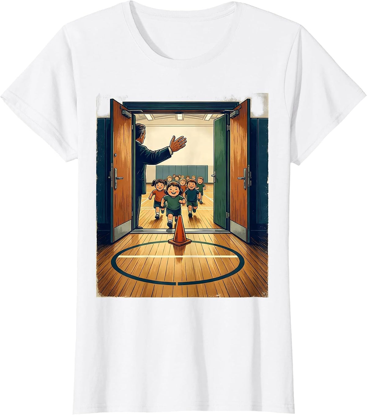 Women's Vintage Gym Doorway PE Teacher Back To School T-Shirt - White