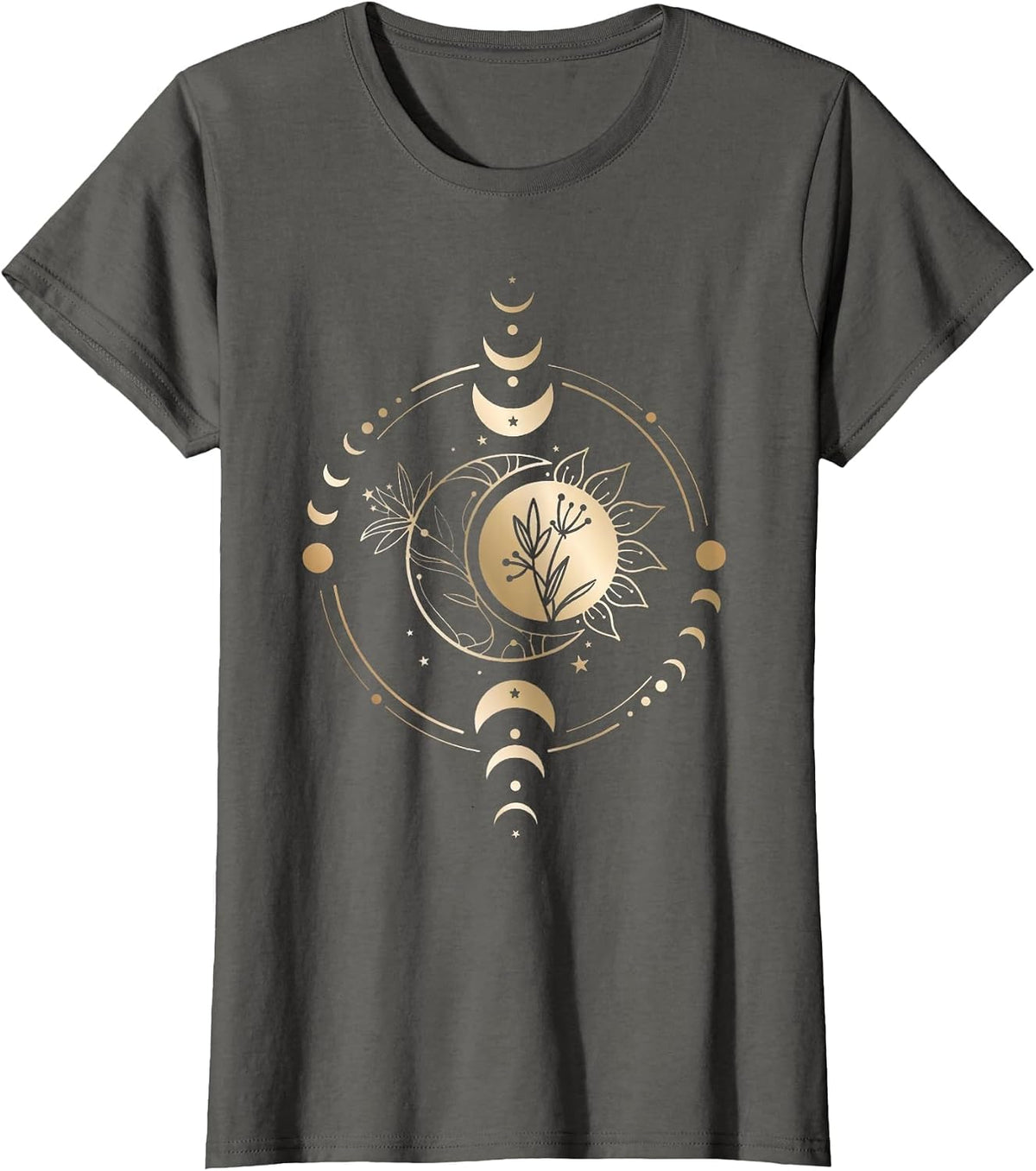 Mystic Moon and Sun Phase Celestial Boho Vintage T-Shirt - Asphalt Grey