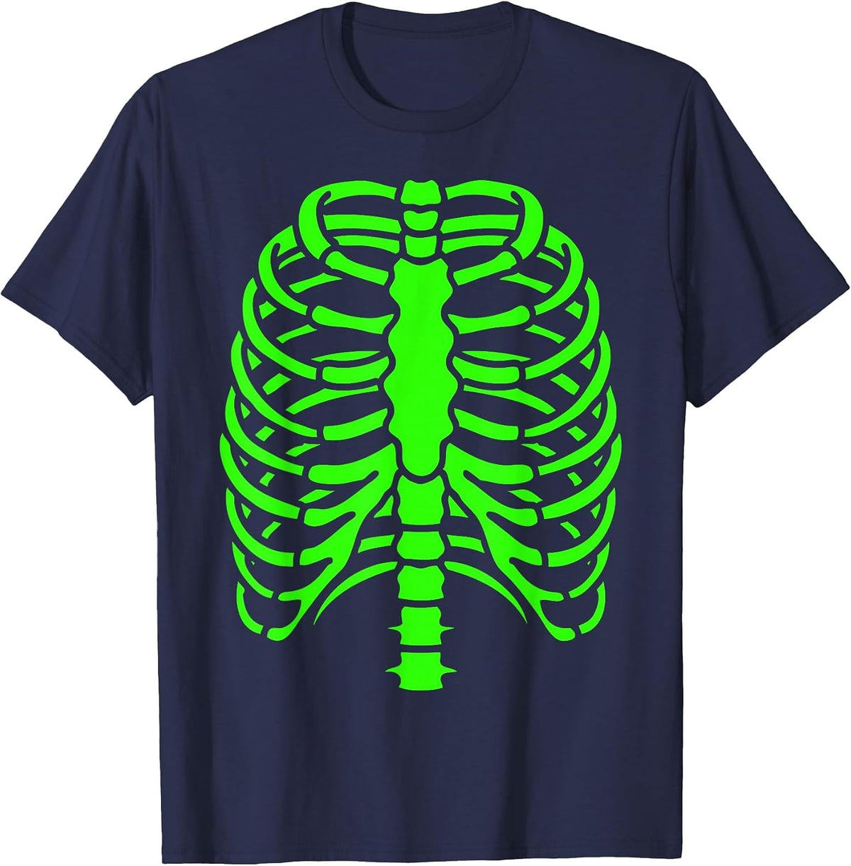 Fun Cool Green Skeleton Rib Cage Halloween T-Shirt - Navy Blue