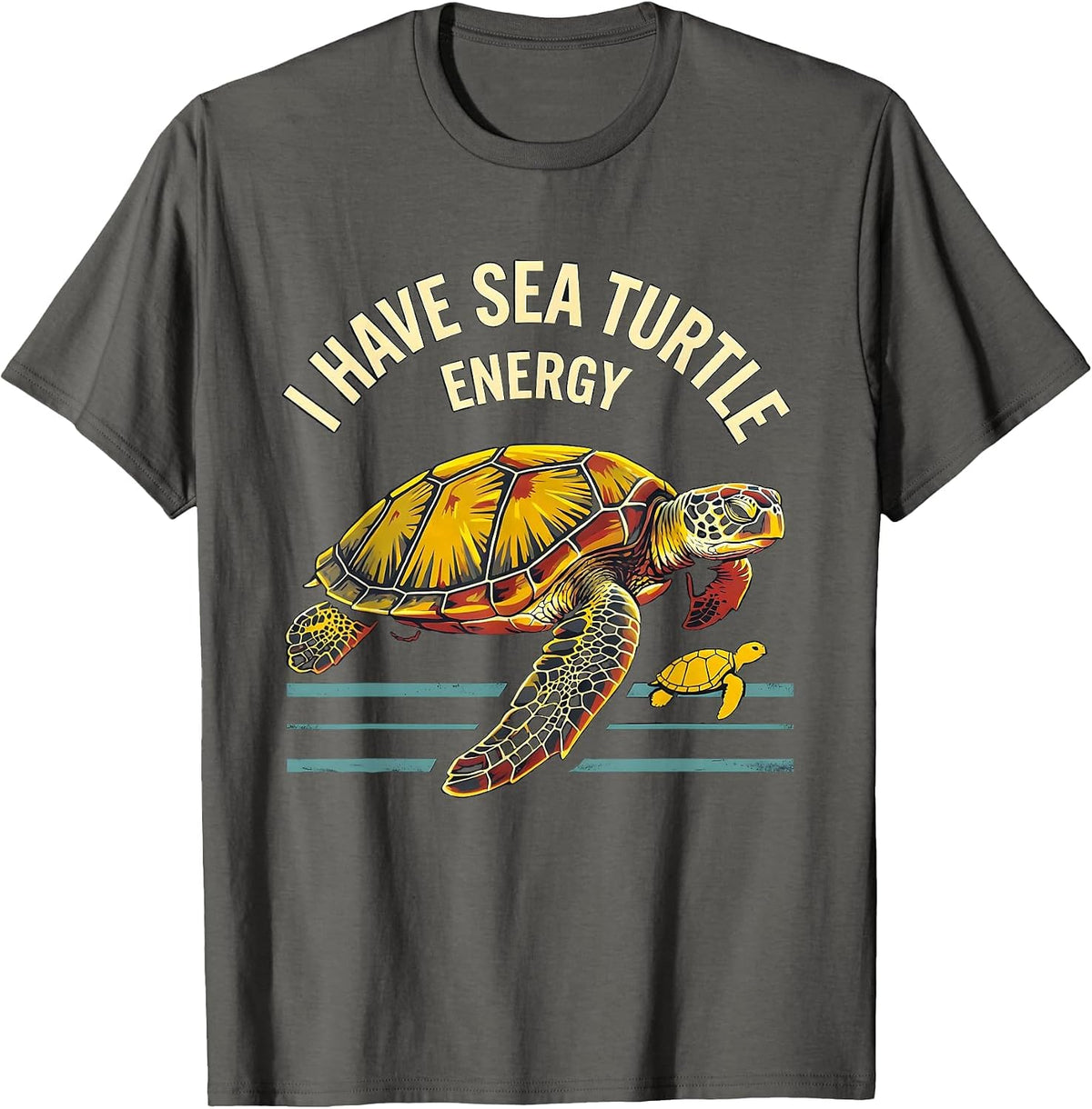 Men's I Have Sea Turtle Energy Stencil Graphic Sea Turtle Lover T-Shirt - Asphalt Grey