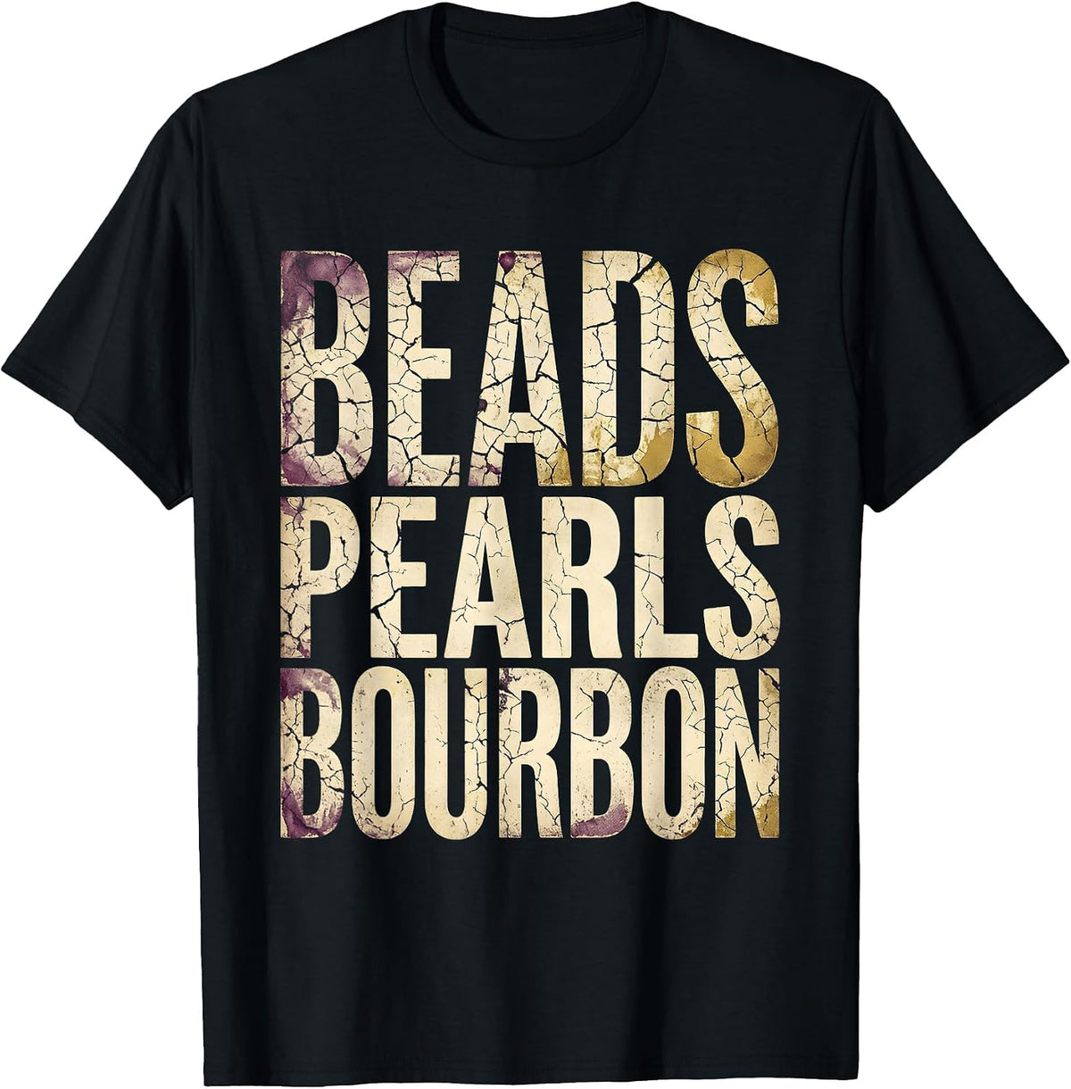 Men's Beads Pearls and Bourbon Mardi Gras Design T-Shirt - Black