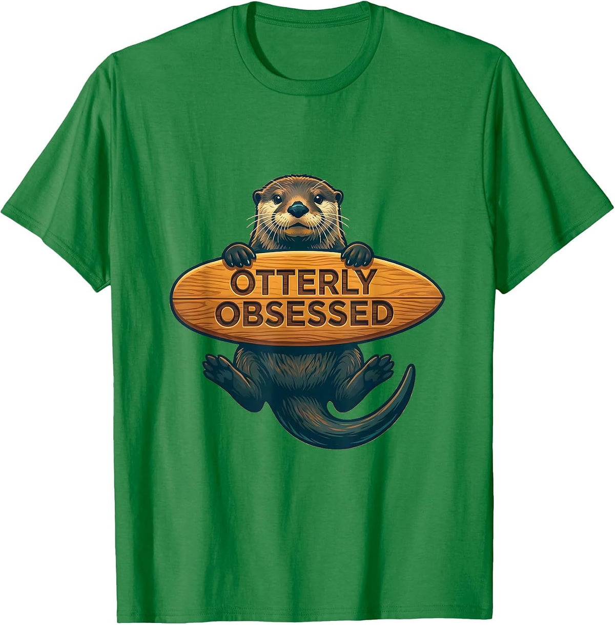 Men's Otterly Obsessed Sea Otter Lover Design T-Shirt - Kelly Green