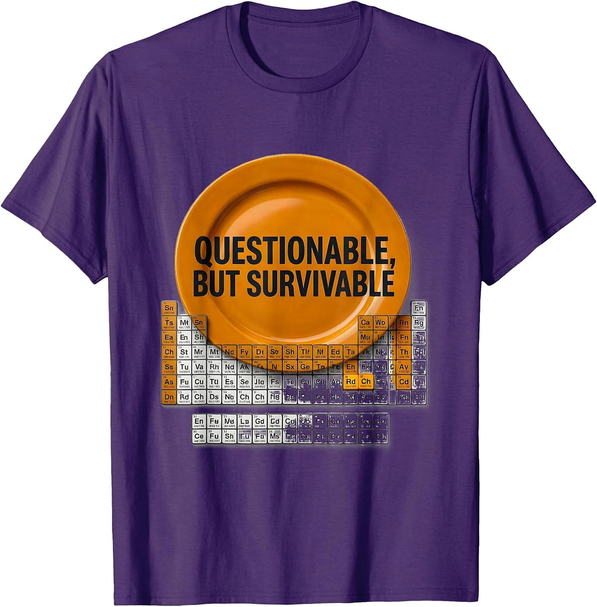 Men's Questionable But Survivable Funny Periodic Table Chemistry T-Shirt - Purple