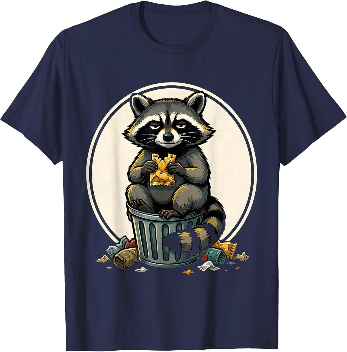 Trash Panda Raccoon Cartoon Funny Animal Humor T-Shirt - Navy Blue