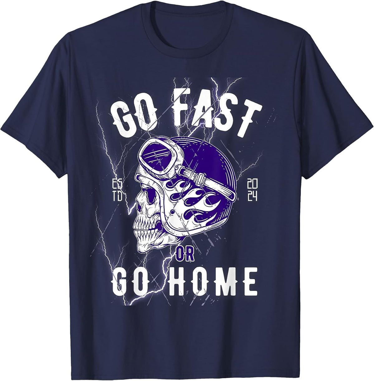 Go Fast or Go Home - Vintage Motorcycle Biker Skull T-Shirt - Navy Blue