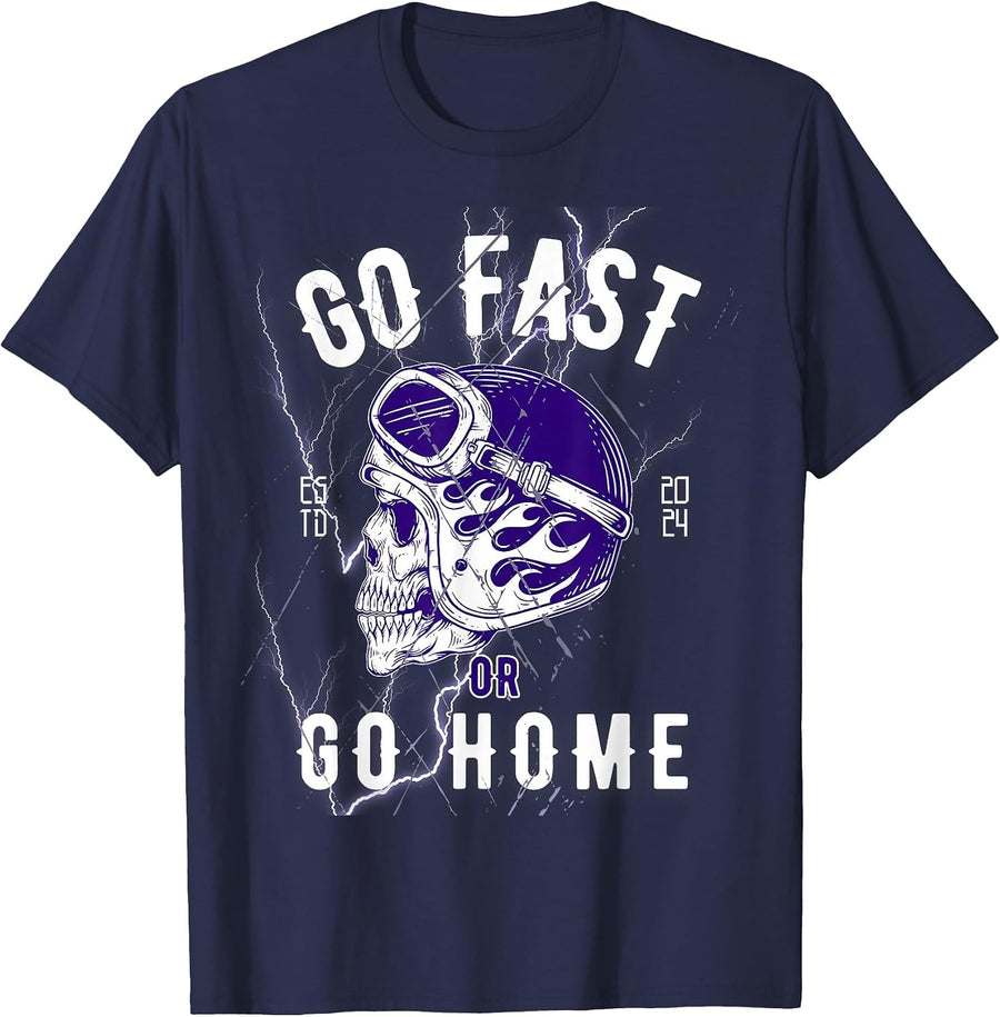 Go Fast or Go Home - Vintage Motorcycle Biker Skull T-Shirt - Navy Blue