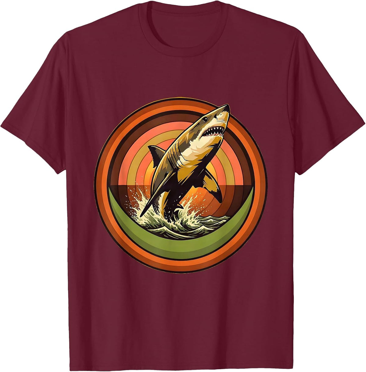 Men's Great White Shark Breach Hawaiian Ocean Design T-Shirt - Burgundy