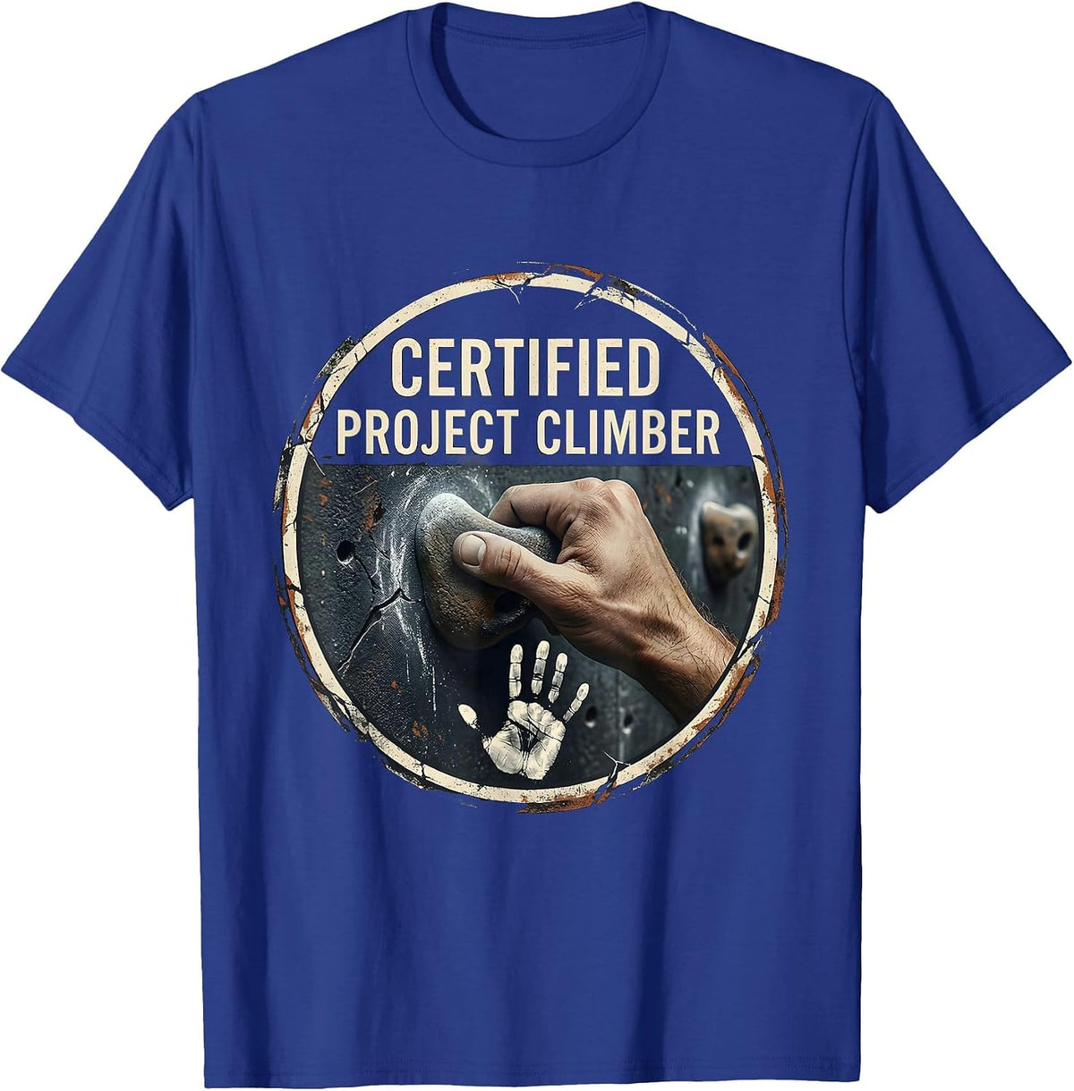 Men's Certified Project Climber Distressed Rock Climbing T-Shirt - Royal Blue