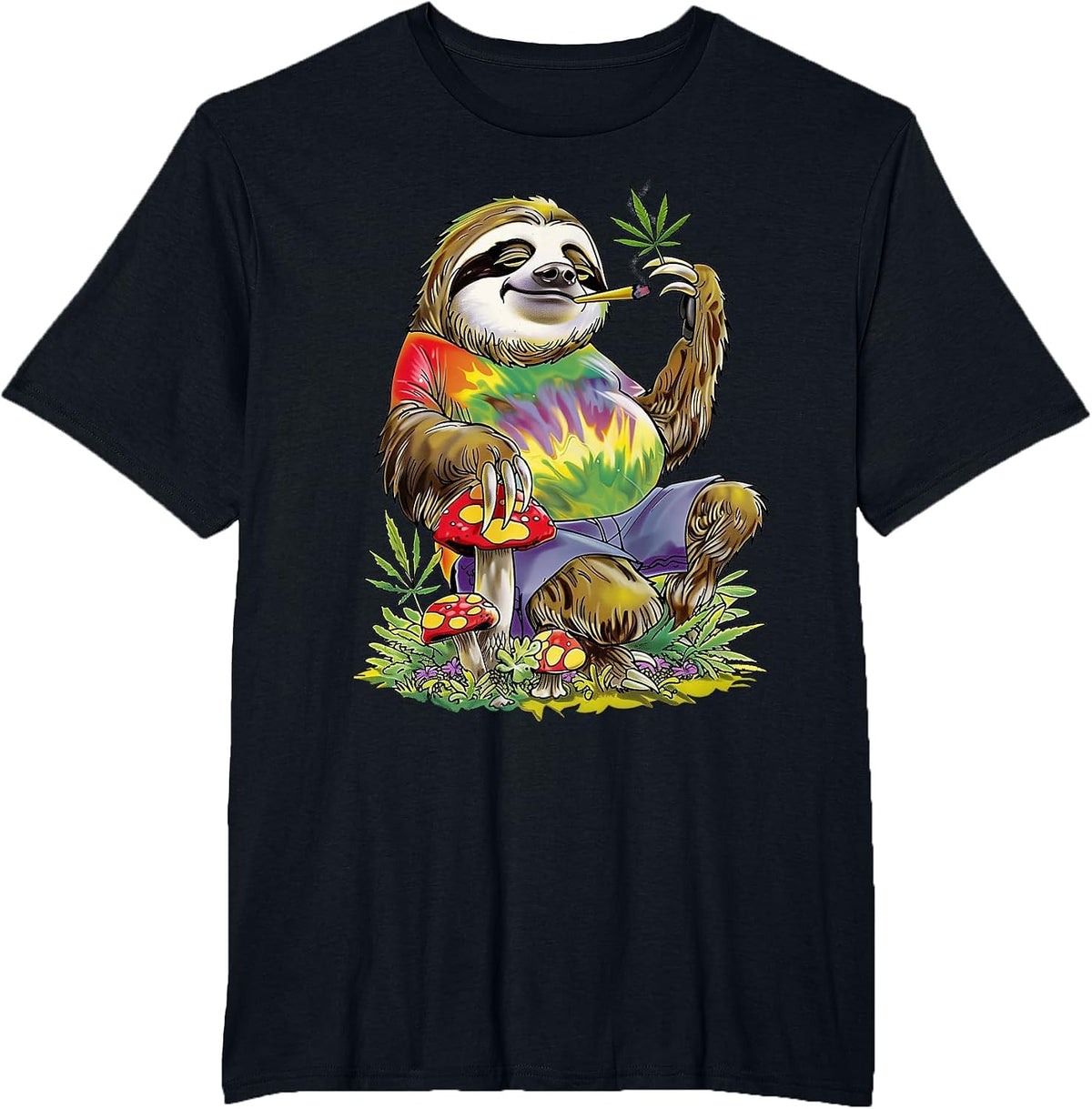 Sloth Smoking Weed Pot Marijuana Cannabis 420 T-Shirt - Black