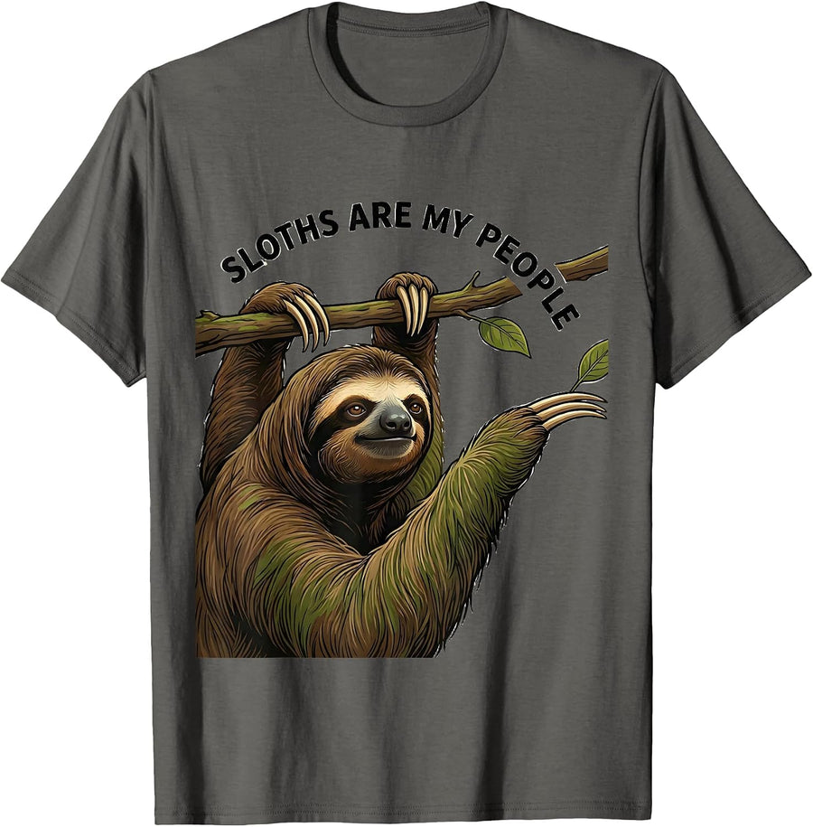Sloths Are My People Funny Sloth Lover Animal Humor T-Shirt - Asphalt Grey