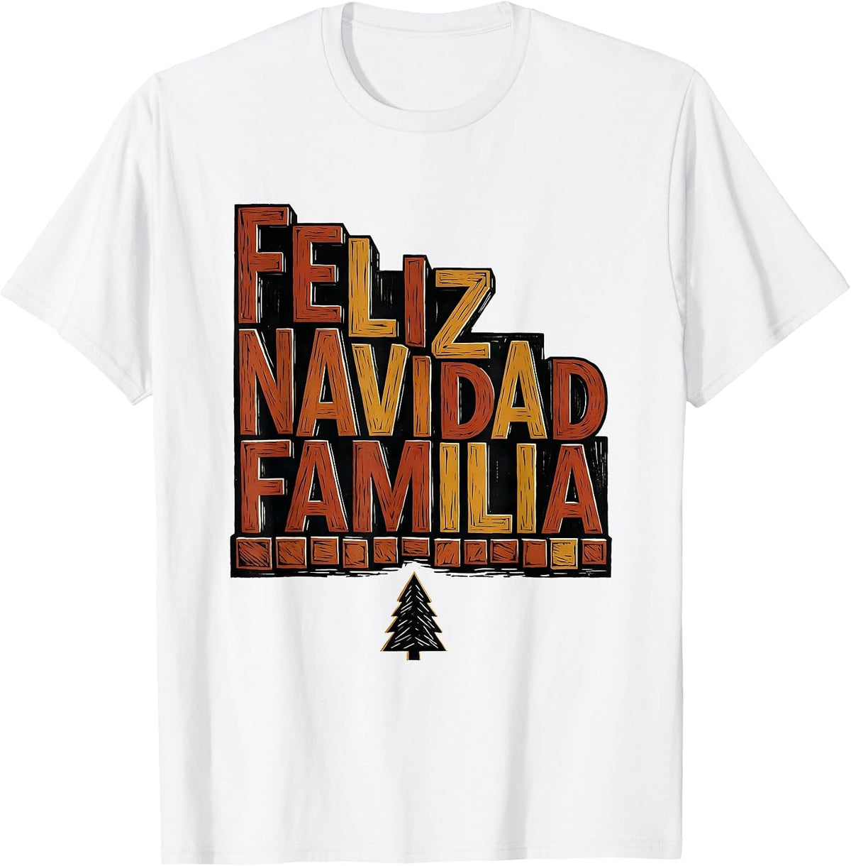Men's Feliz Navidad Familia Linocut Spanish Christmas Family T-Shirt - White