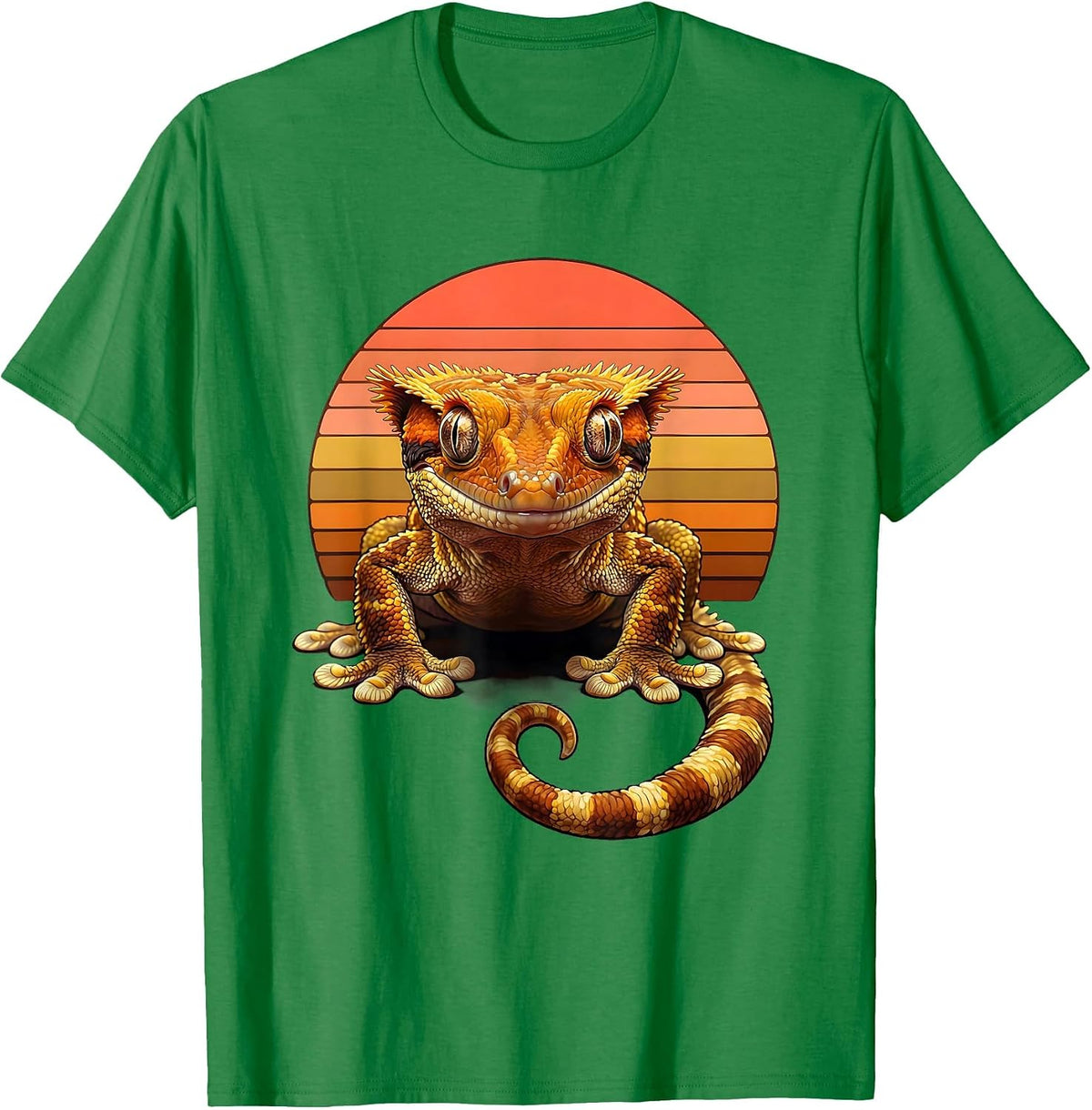 Men's Crested Gecko Retro 70s Reptile Lover Humor T-Shirt - Kelly Green