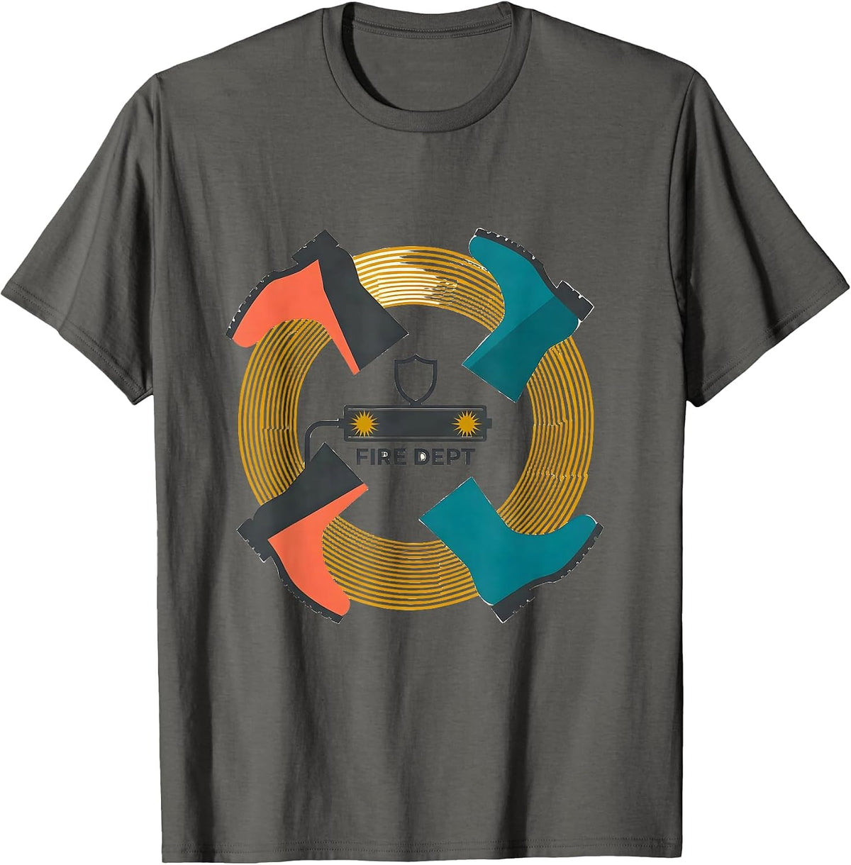Men's Fire Dept Midcentury Modern Firefighter Badge Humor T-Shirt - Asphalt Grey