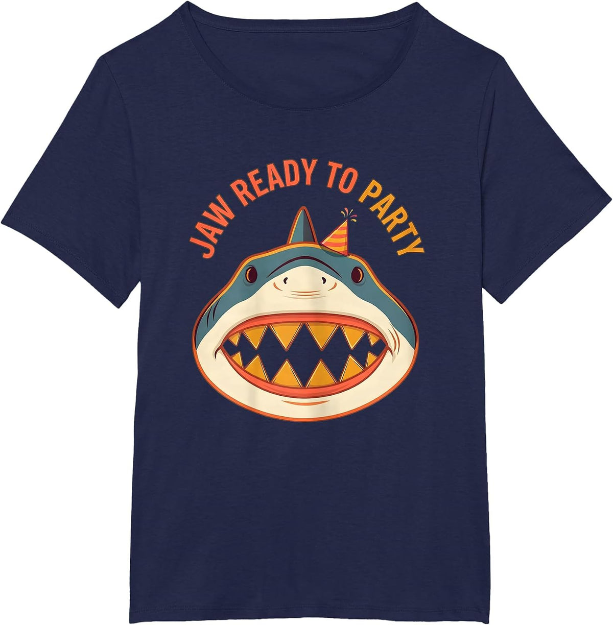 Women's Jaw Ready To Party Funny Shark Lover Wildlife Humor T-Shirt - Navy Blue