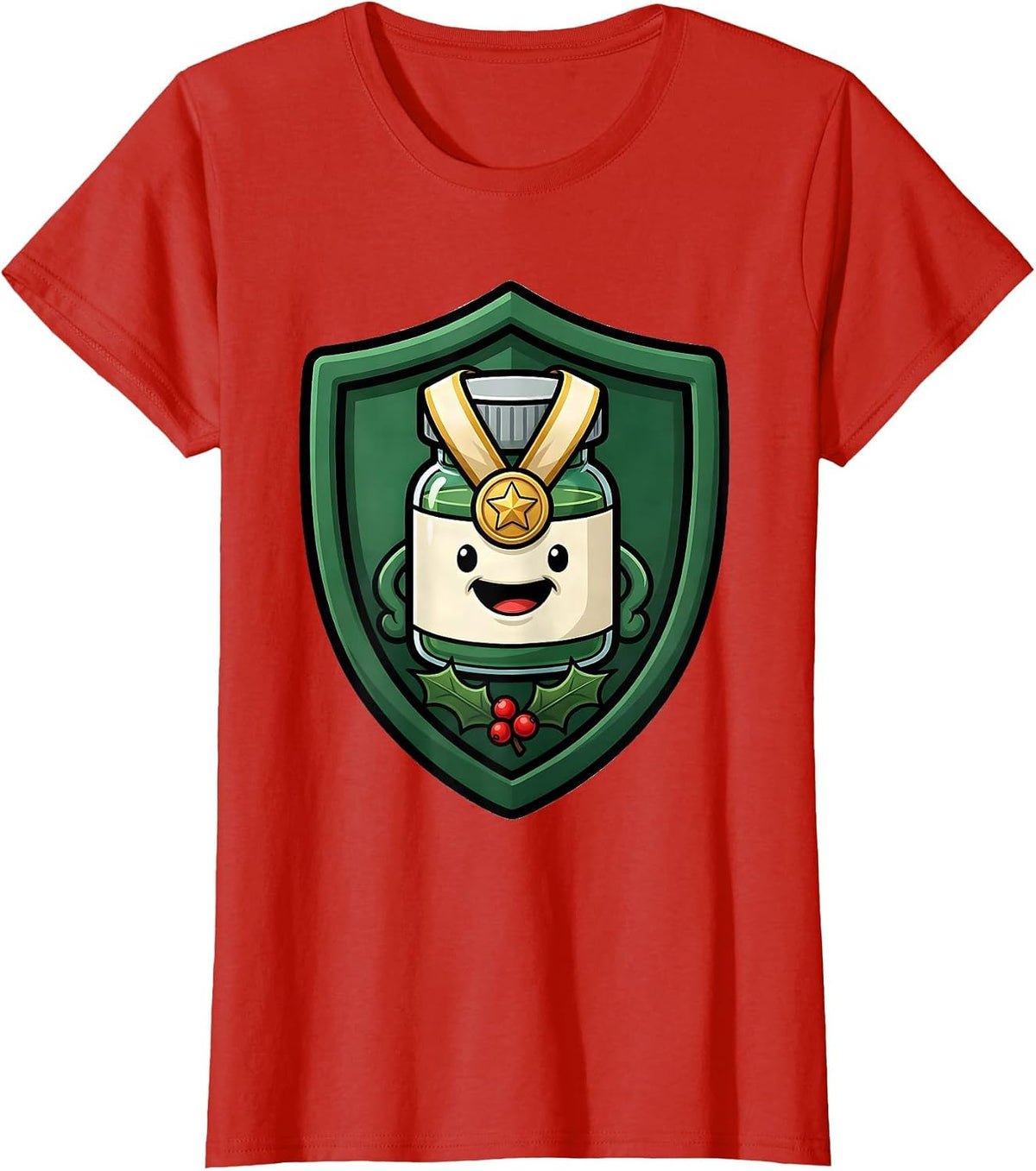 Pharmacy Squad Christmas Badge Cartoon Tech Humor T-Shirt - Red