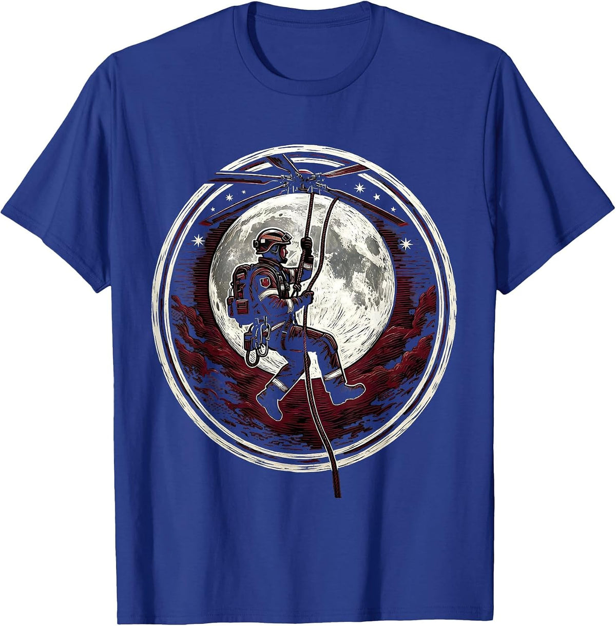 Men's Night Rescue Paramedic Helicopter Rappel Design T-Shirt - Royal Blue