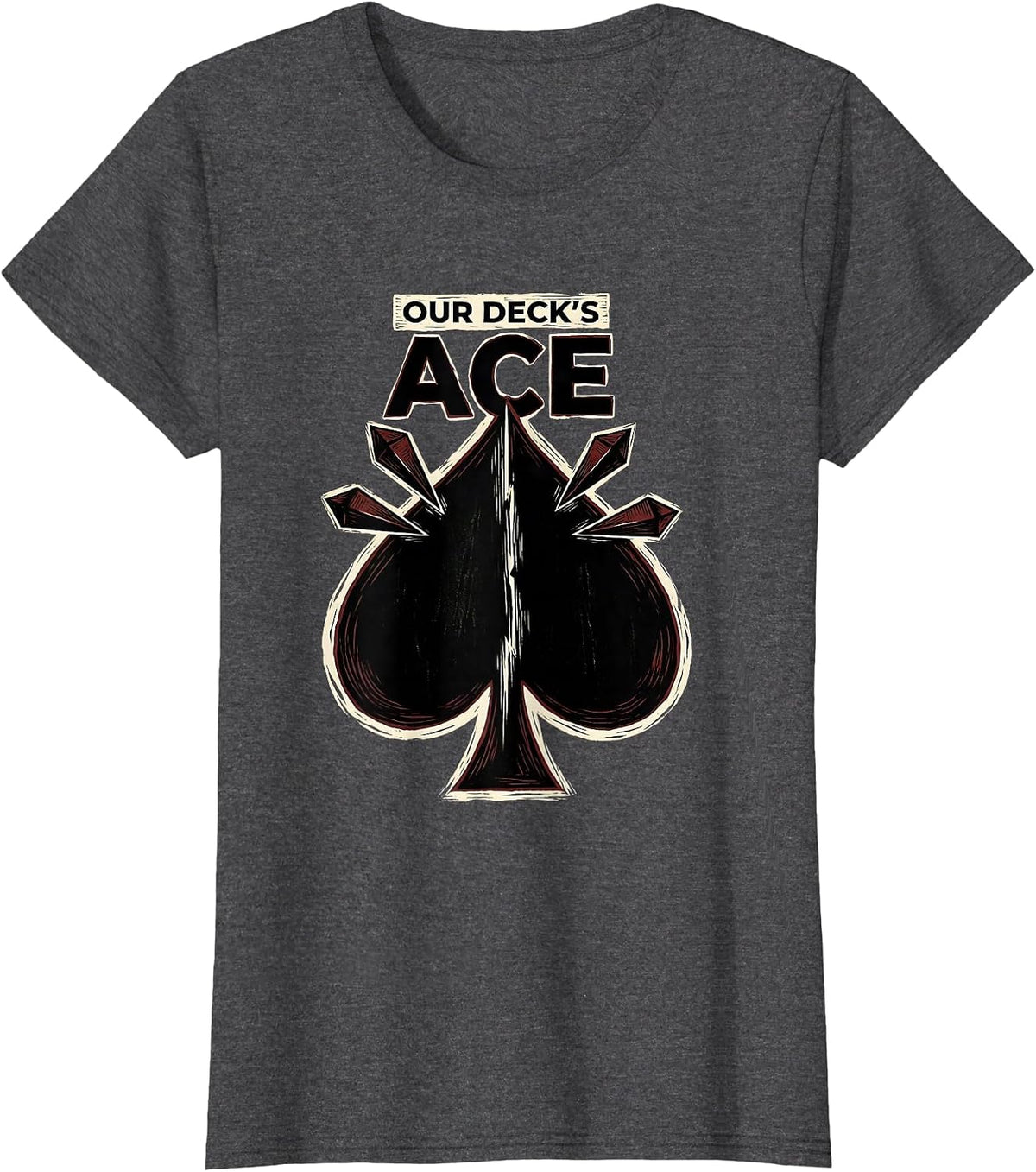 Women's Our Deck's Ace Linocut Poker Couple Halloween Costume T-Shirt - Dark Heather Grey
