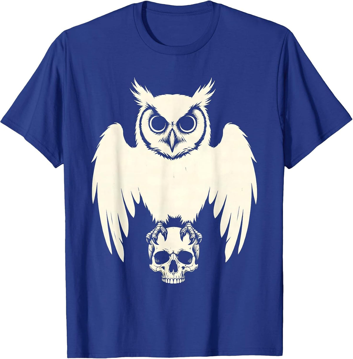 Men's Owl Wide Eyes Skull Halloween Graphic Design T-Shirt - Royal Blue