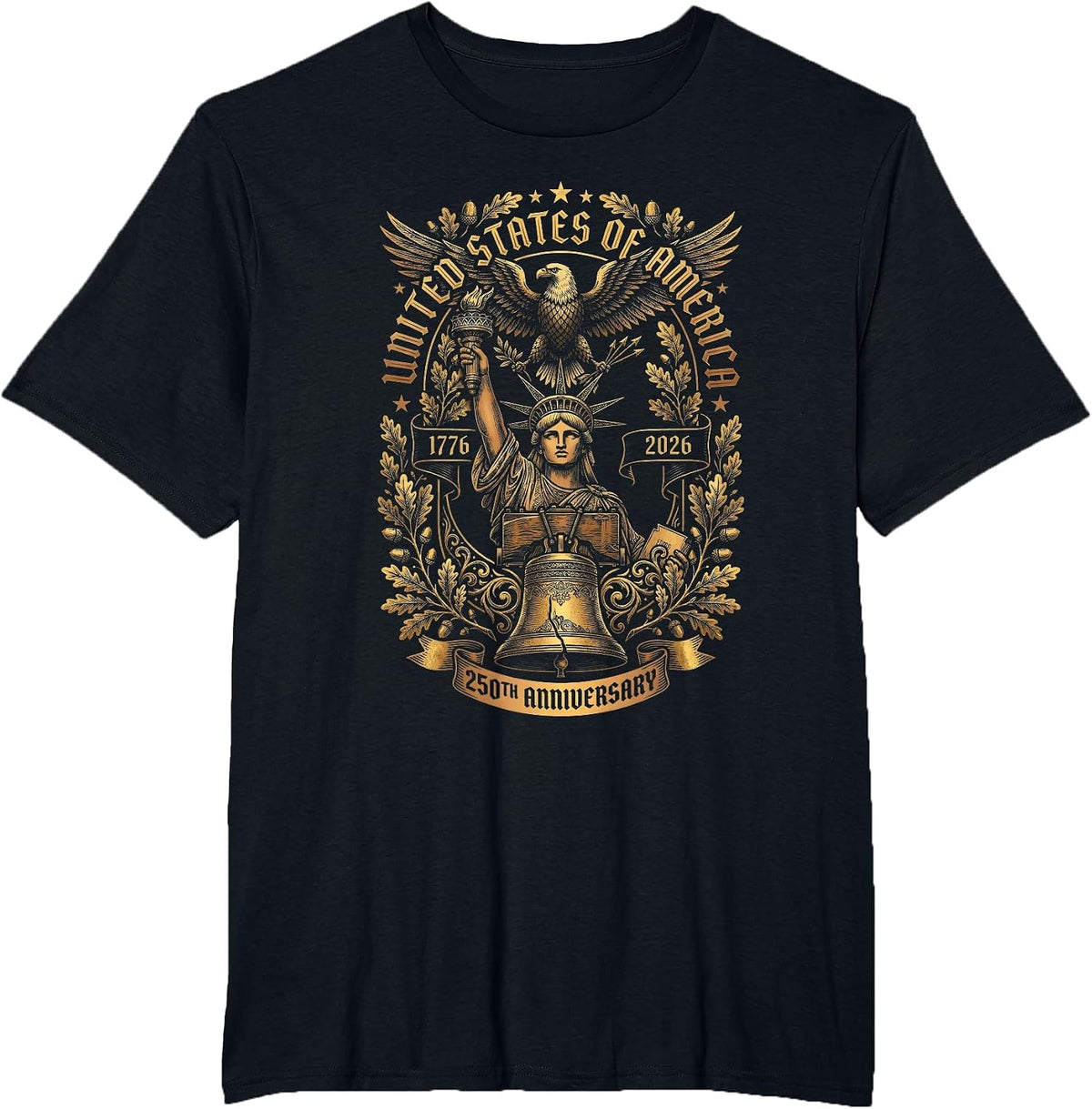 USA 250th Anniversary Liberty Bell Eagle 1776 2026 Patriotic T-Shirt - Black