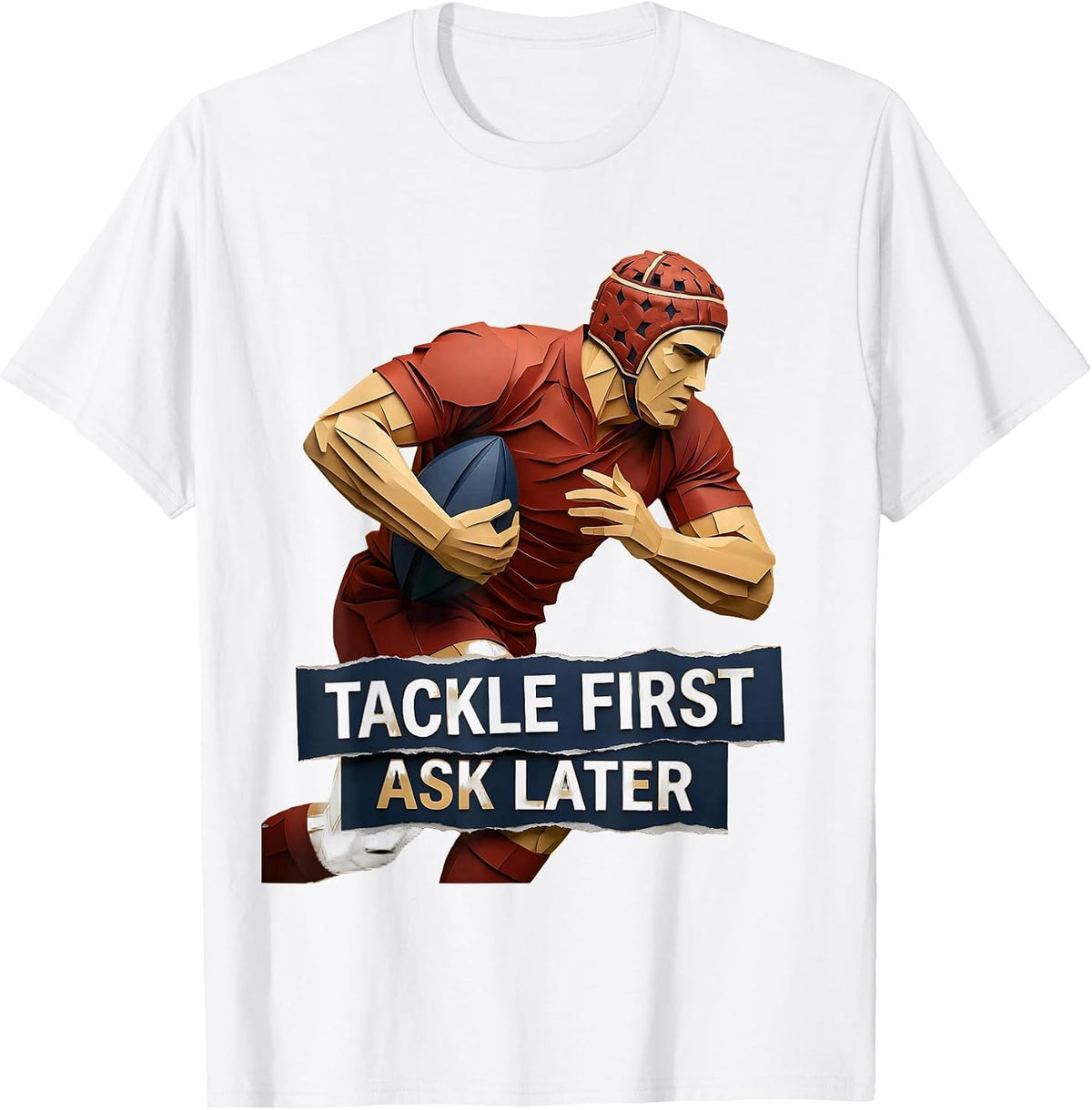 Men's Tackle First Ask Later Rugby Graphic Design T-Shirt - White