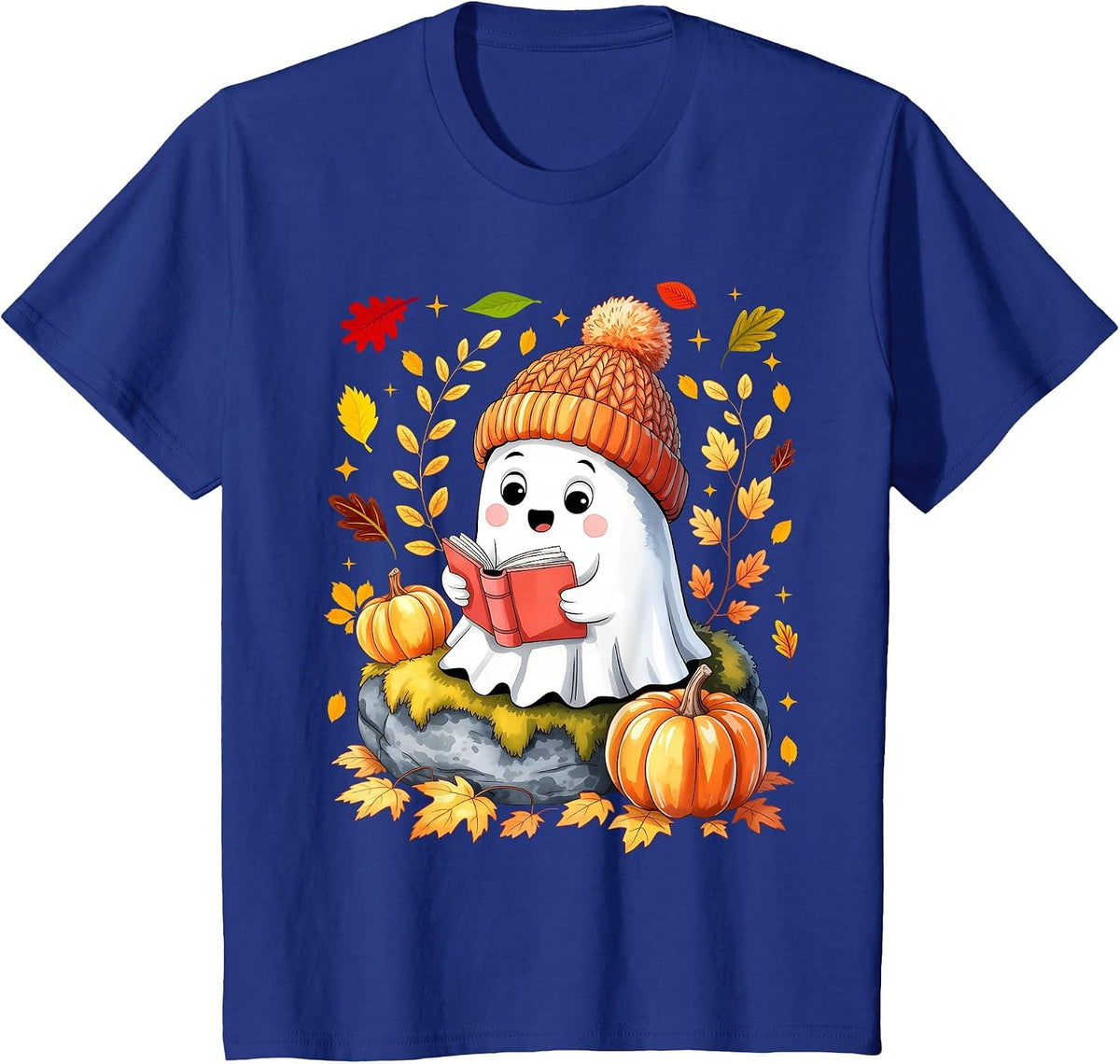 Cute Drinking Coffee Halloween Ghost Ice Womens T-Shirt - Royal Blue