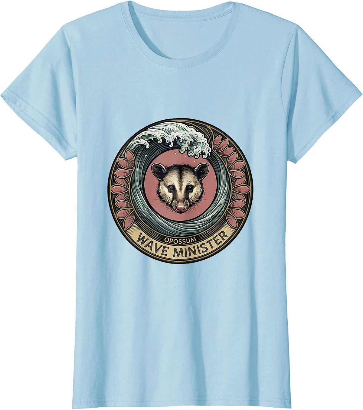 Women's Opossum Wave Minister Art Nouveau Animal Lover Humor T-Shirt - Baby Blue
