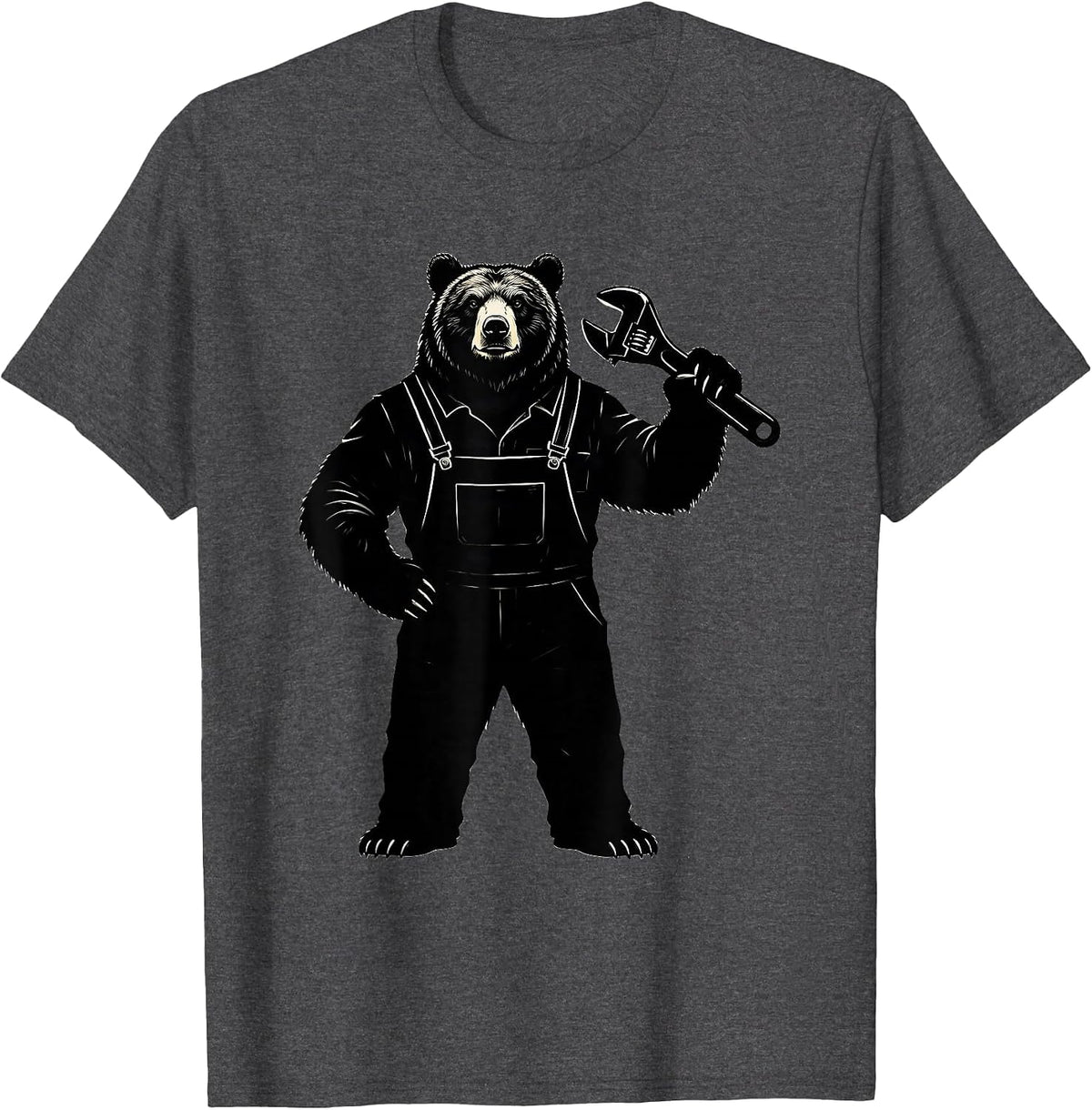 Bear Mechanic in Coveralls Holding a Wrench T-Shirt - Dark Heather Grey