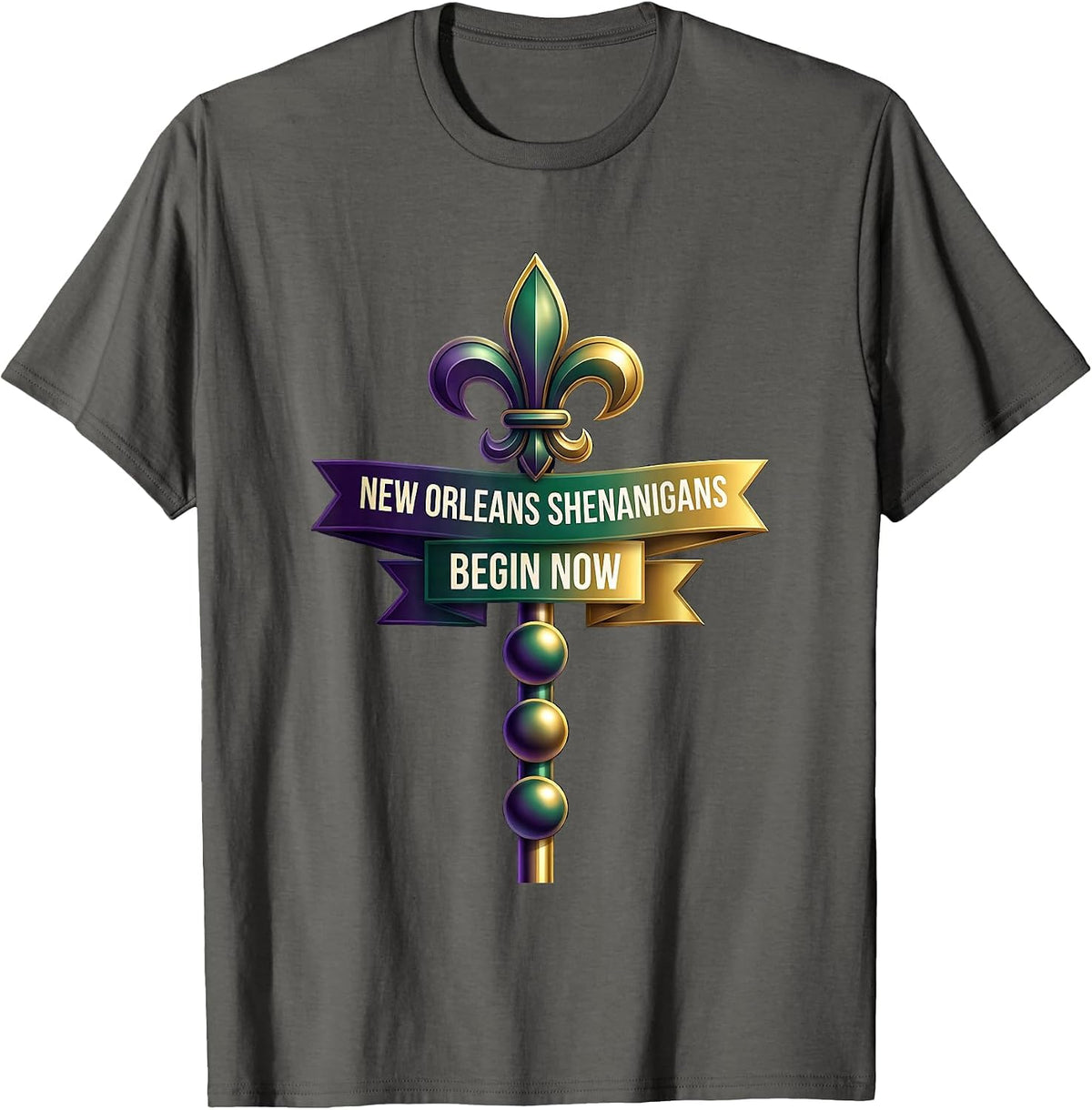 Men's New Orleans Shenanigans Begin Now Mardi Gras Carnival Party T-Shirt - Asphalt Grey