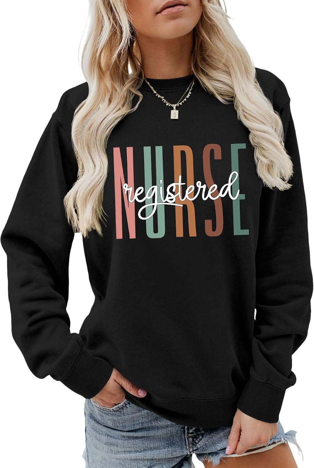 Registered Nurse Sweatshirt for Women Nurse Life Long Sleeve Shirt Nursing Studenrt Pullover Crewneck Tops - Black