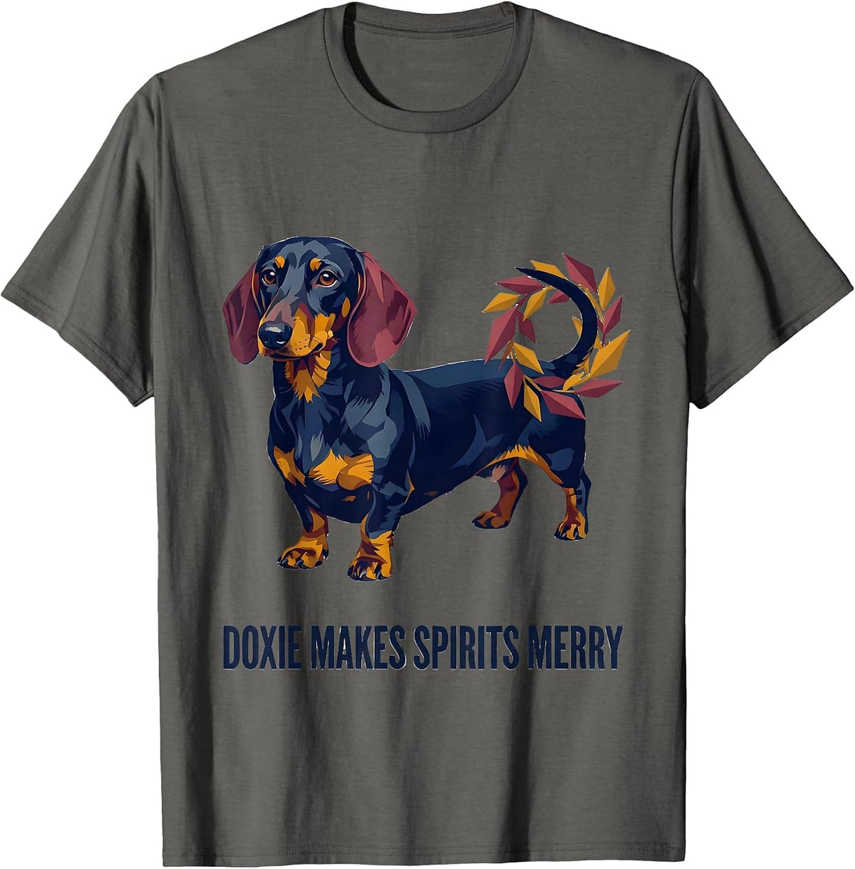 Doxie Makes Spirits Merry Cute Dachshund Christmas Dog Lover T-Shirt - Asphalt Grey