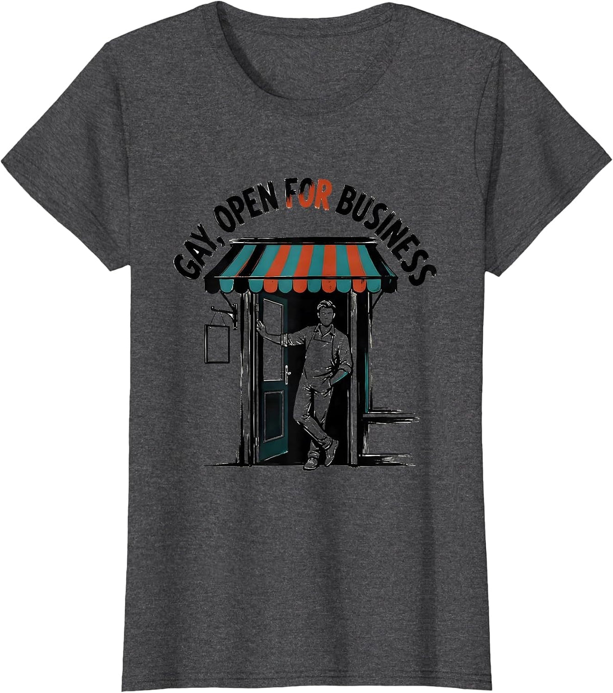 Women's Gay Open For Business Funny LGBTQ Pride Identity Humor T-Shirt - Dark Heather Grey