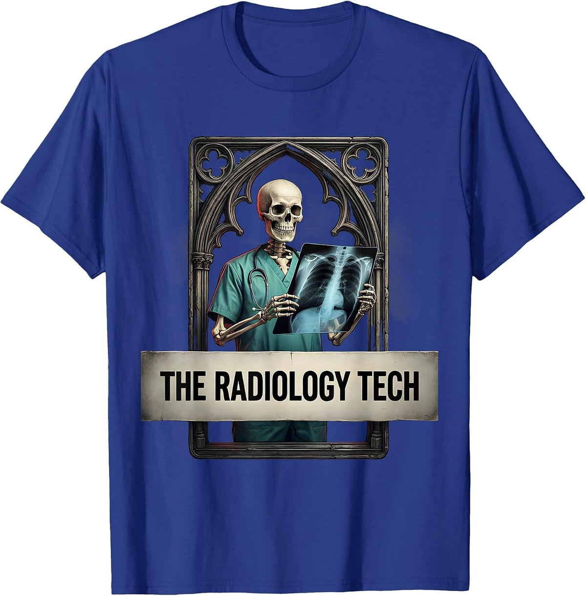 The Radiology Tech Vintage Tarot Halloween Skeleton Role T-Shirt - Royal Blue