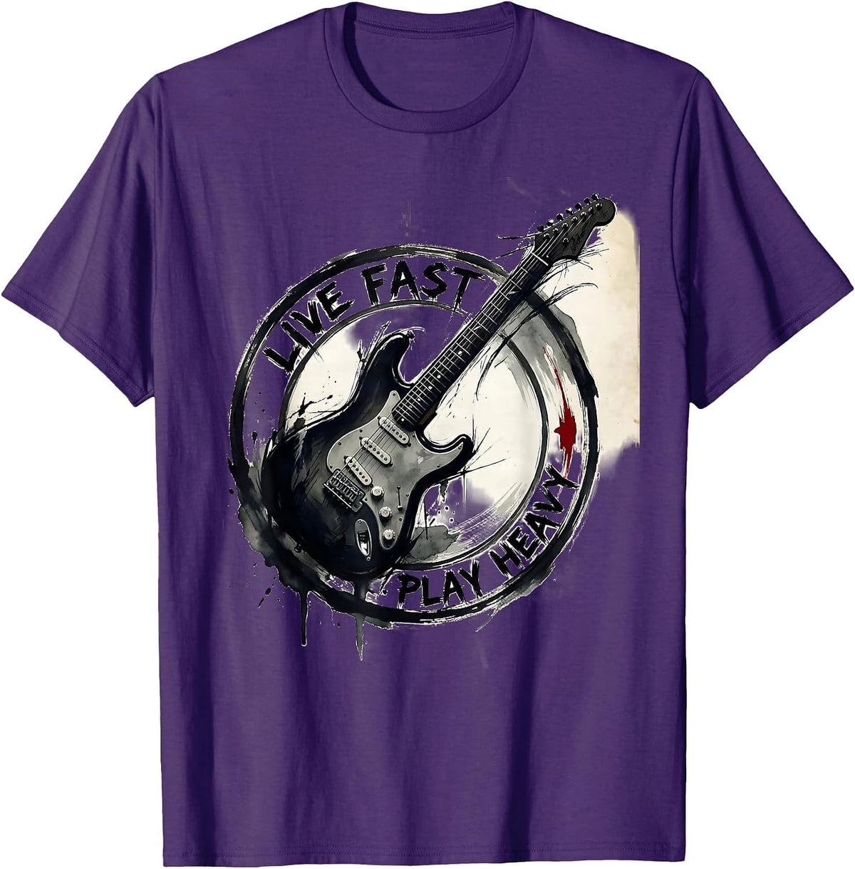 Men's Live Fast Play Heavy Metal Band Graphic Design T-Shirt - Purple