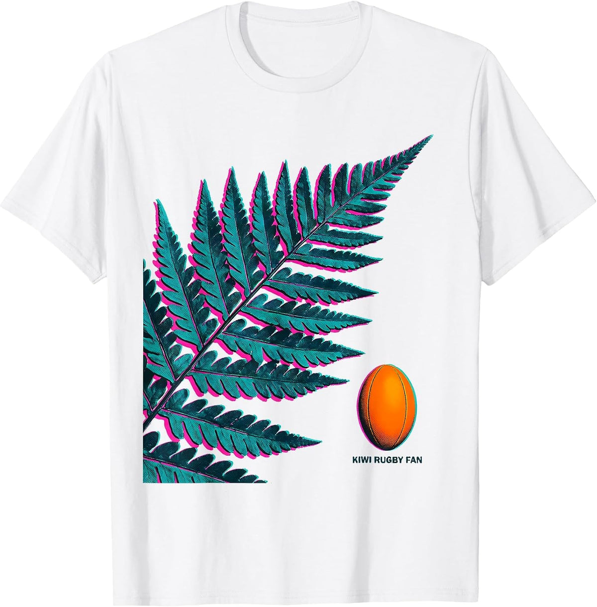 Men's Kiwi Rugby Fan Risograph New Zealand Rugby Test Supporter T-Shirt - White