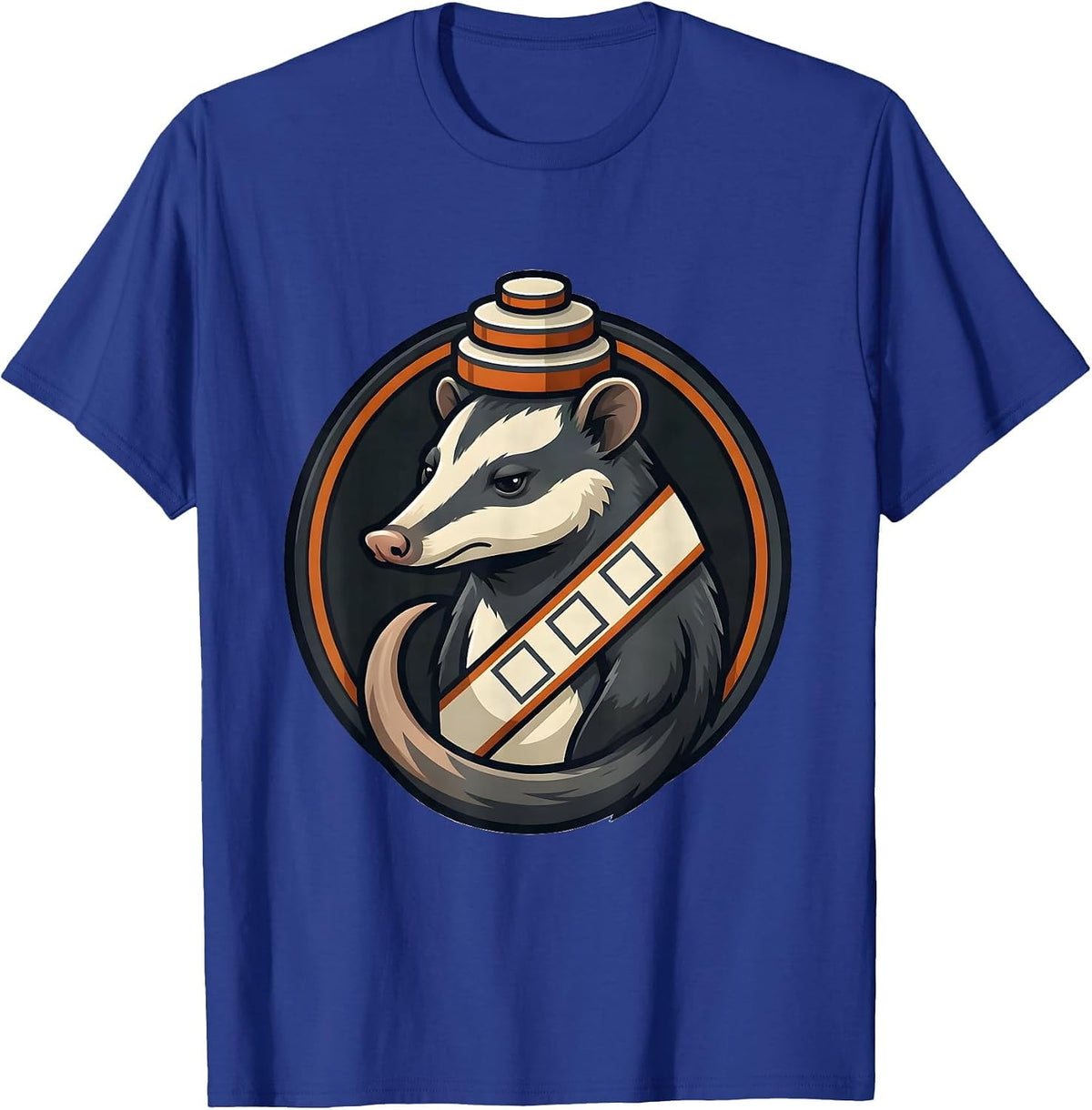 Badge-Locked Opossum Mascot Thanksgiving Humor T-Shirt - Royal Blue